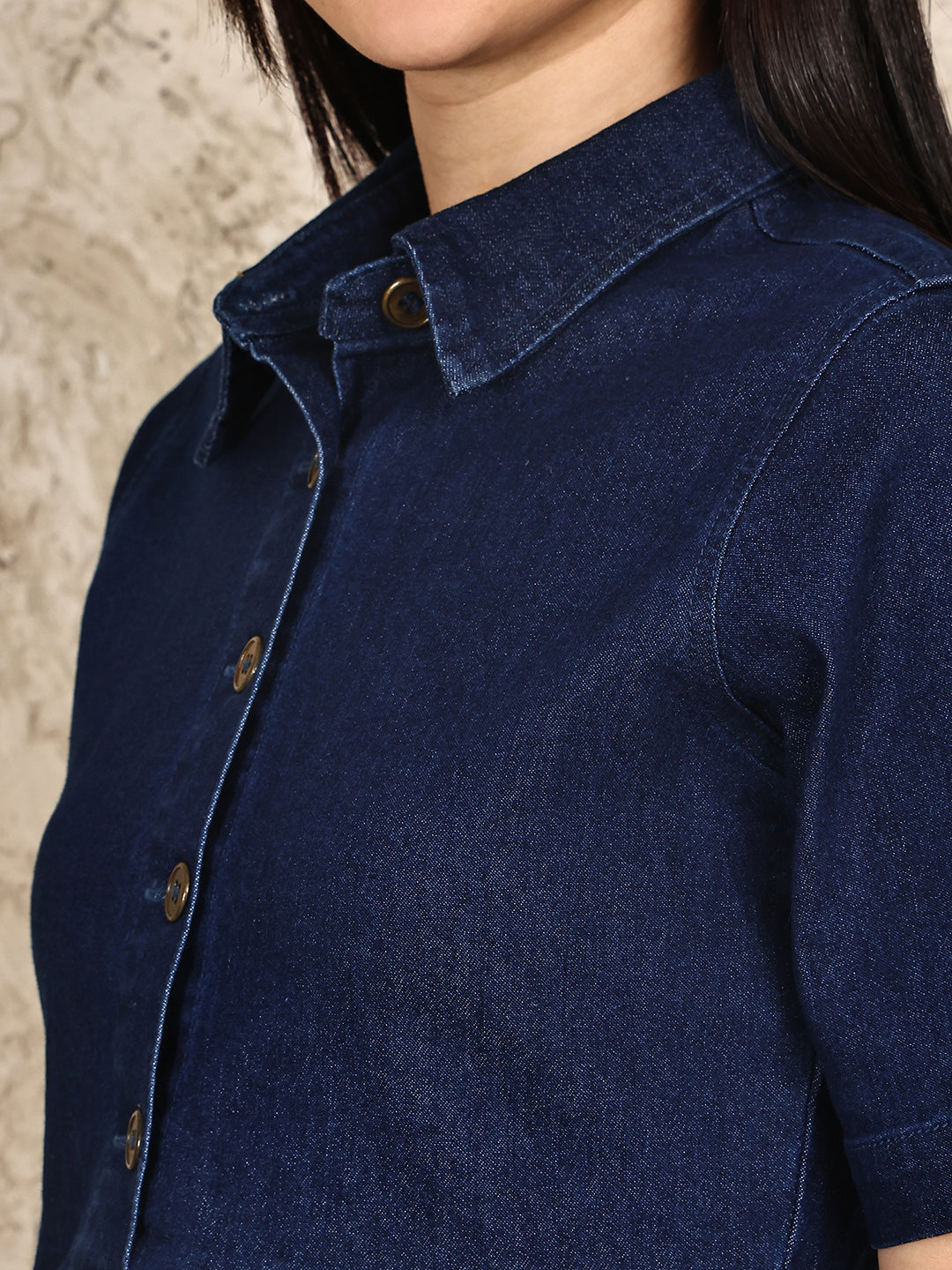 PUELLA Women’s Tiered Denim Shirt Dress with Half Sleeves & Button-Down Front