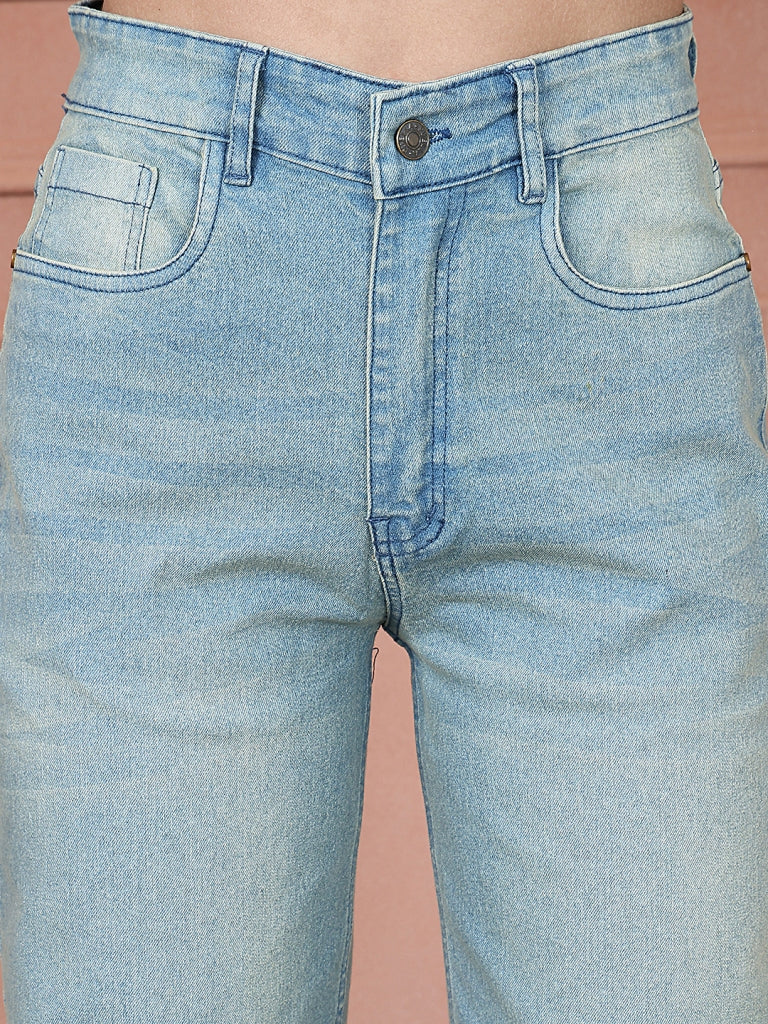 PUELLA Women Light Washed Blue High-Rise Wide-Leg Jeans