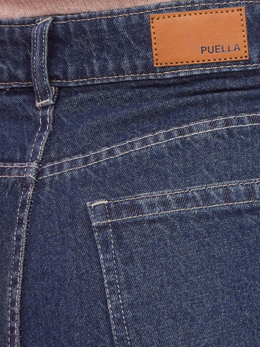 PUELLA Women Dark Blue High-Rise Distressed Straight Fit Jeans