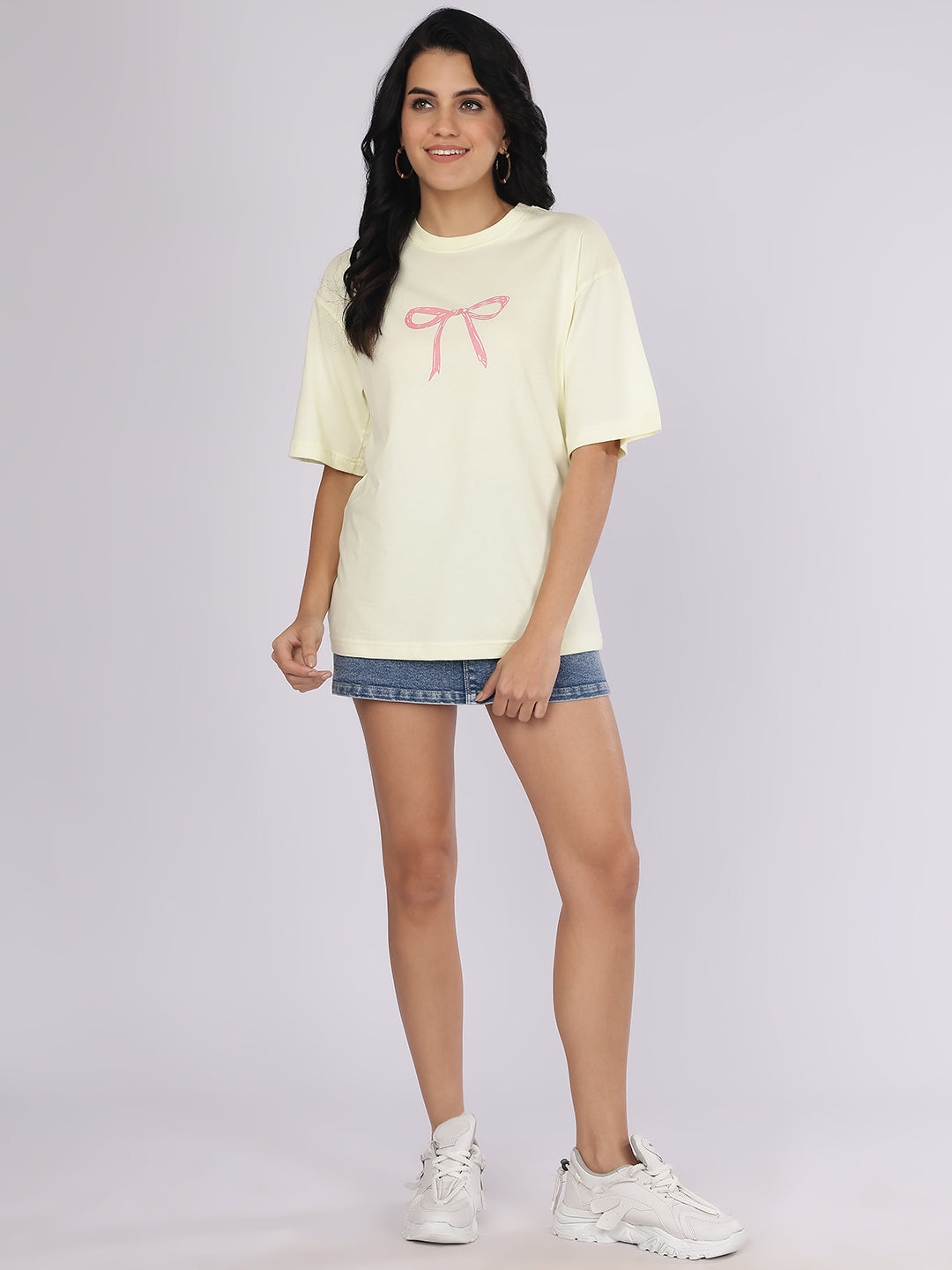 Dozer Minimalist Pink Bow Graphic Cream T-Shirt