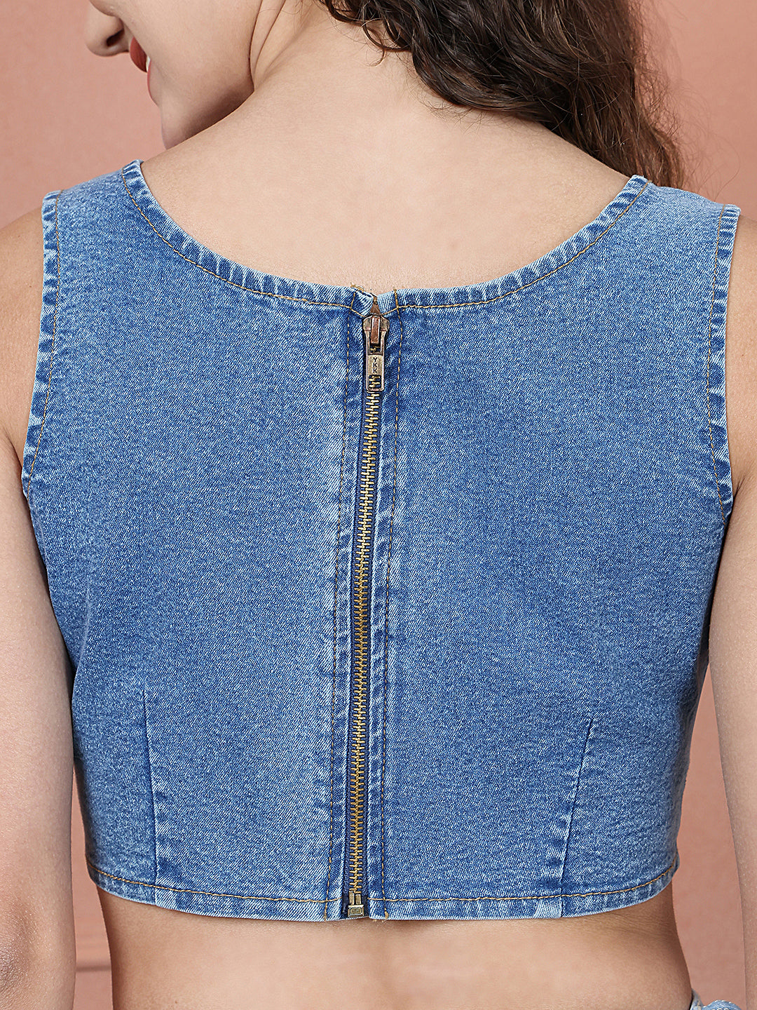 PUELLA Women’s Sleeveless Denim Crop Top with Back Zip