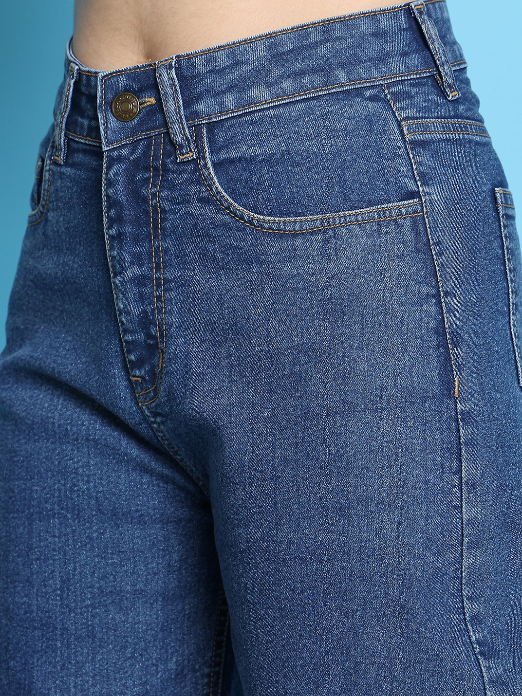 PUELLA Women’s Dark Blue High-Rise Loose Straight-Fit Jeans