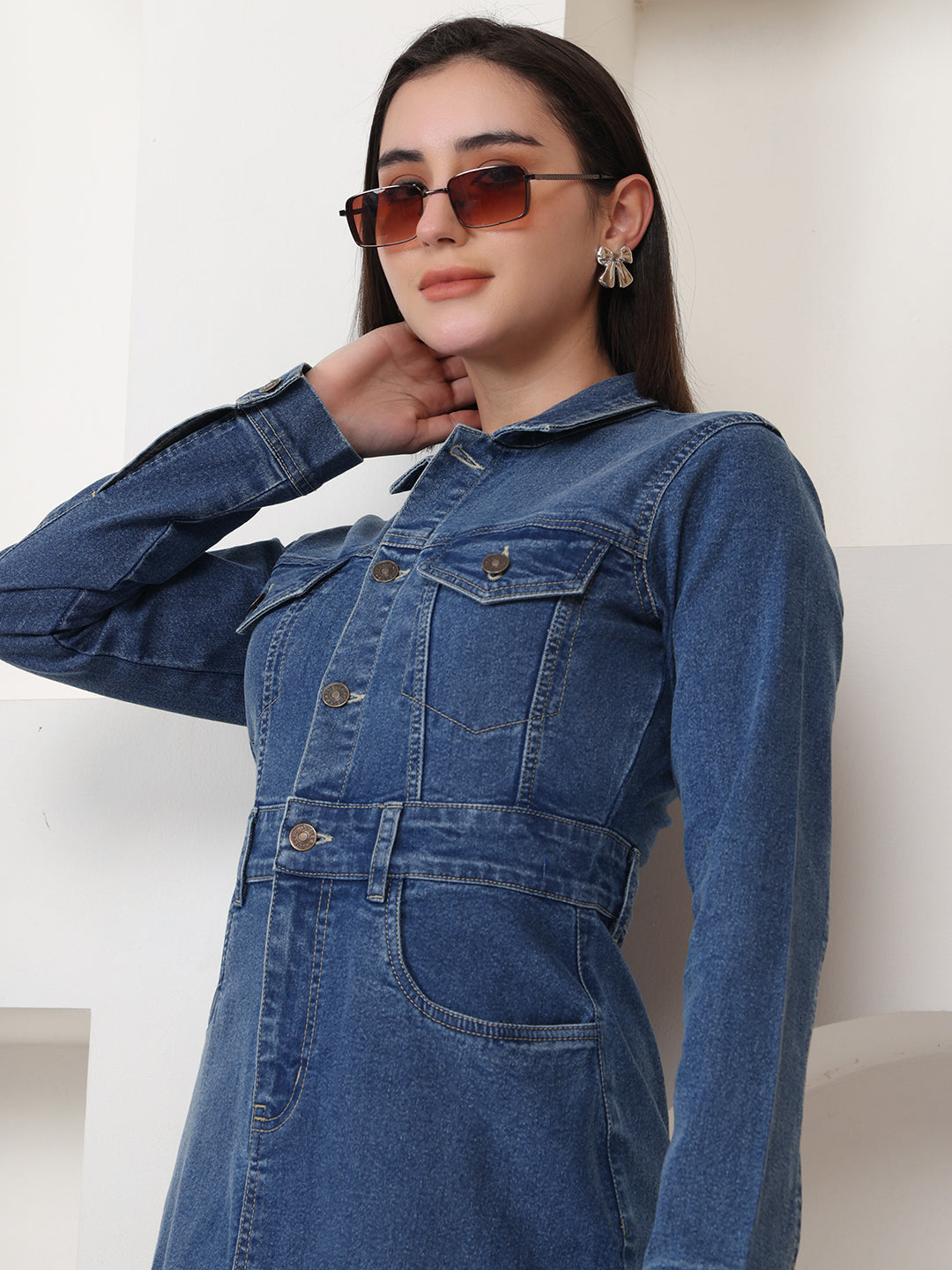 PUELLA Blue Solid Denim Sheath Maxi Dress