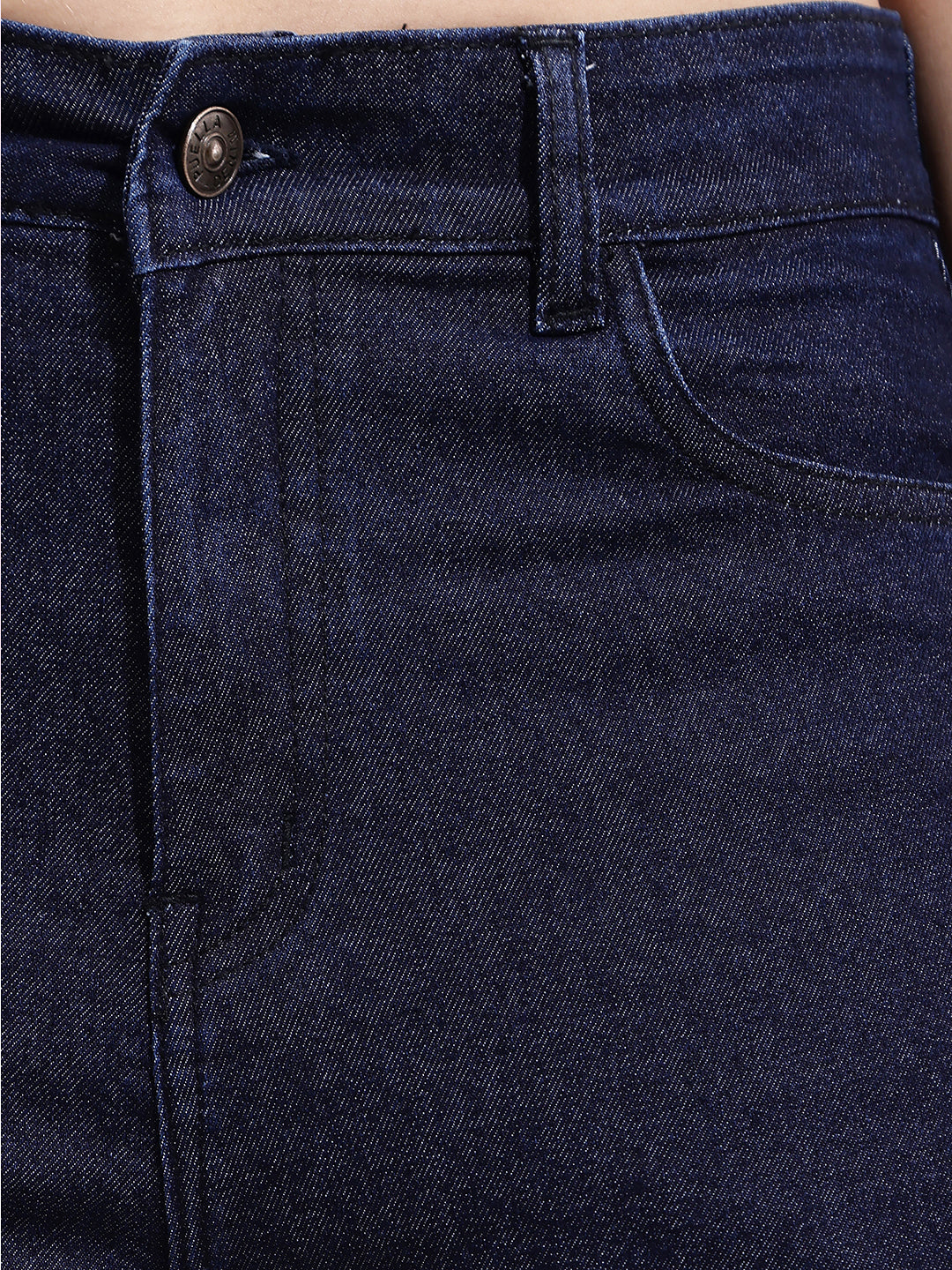 PUELLA Women Navy Blue Washed High-Rise Regular Fit Denim Shorts