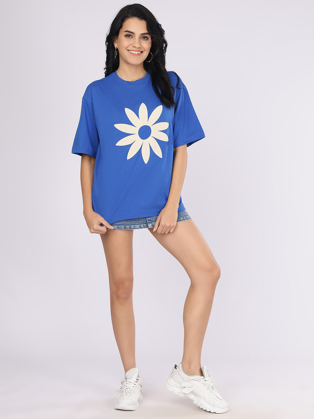 Dozer Daisy Print Cobalt Blue Casual T-Shirt