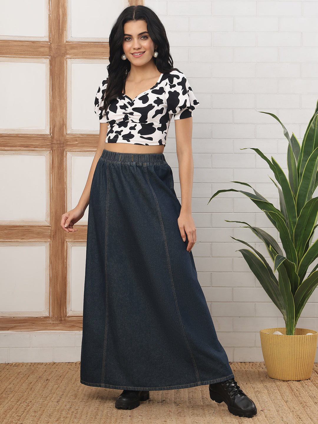 Women’s Dark Blue Comfort Fit Denim Long Skirt