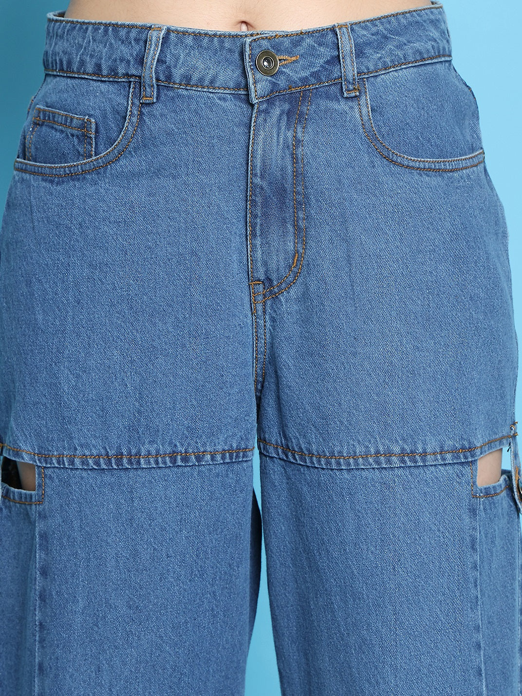 PUELLA Women’s Blue High-Rise Loose Straight Fit Jeans