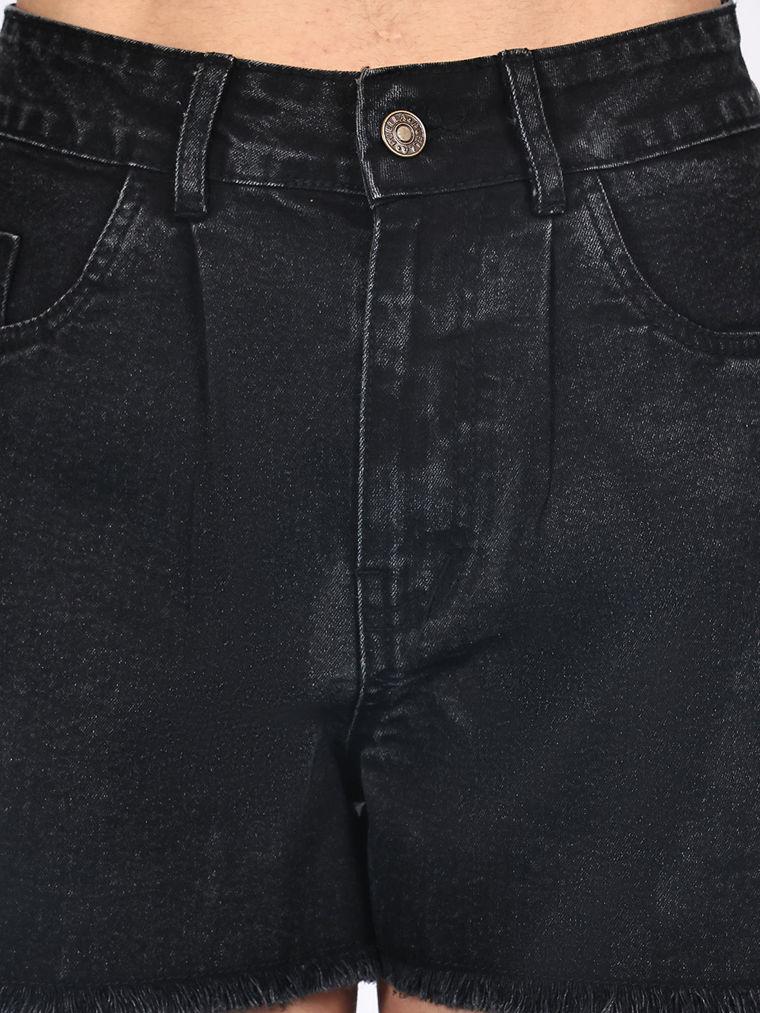 PUELLA Women Black High-Rise Relaxed Fit Denim Shorts