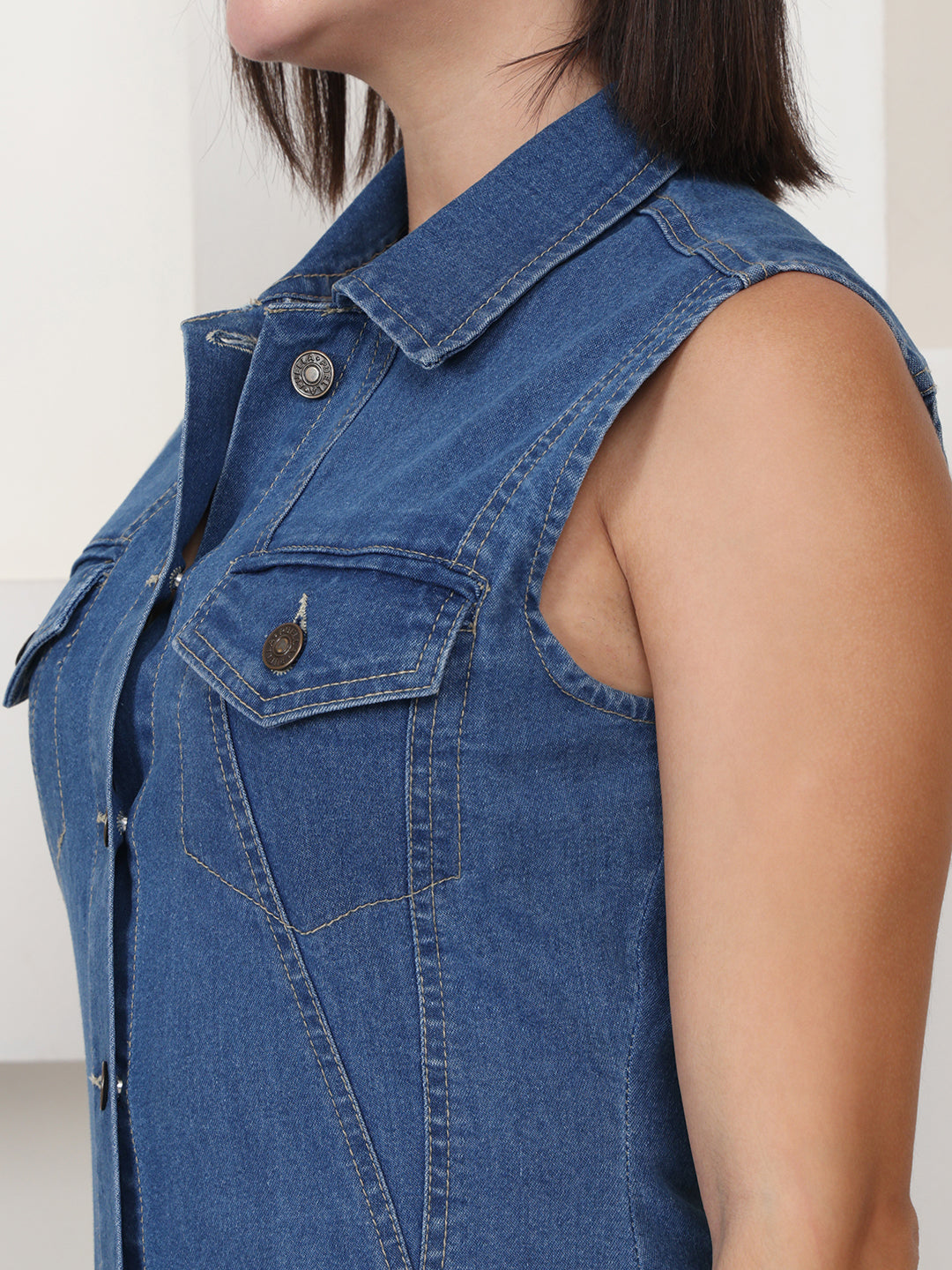 PUELLA Blue Solid Denim Shirt Maxi Dress