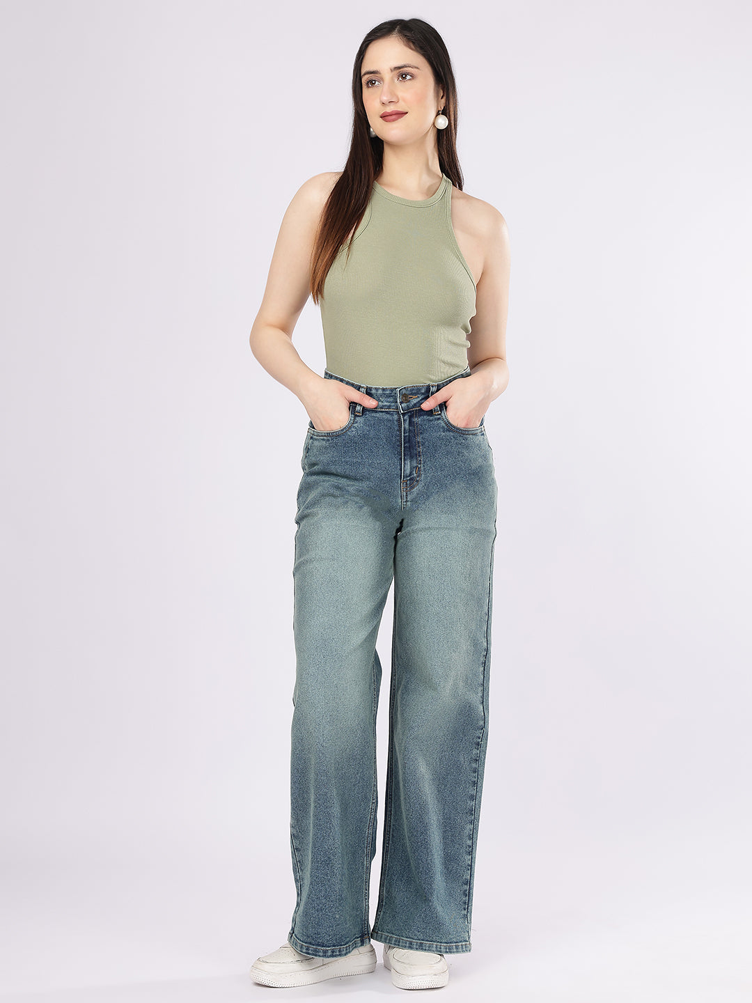 Women’s Green Tint Straight Fit Denim Jeans
