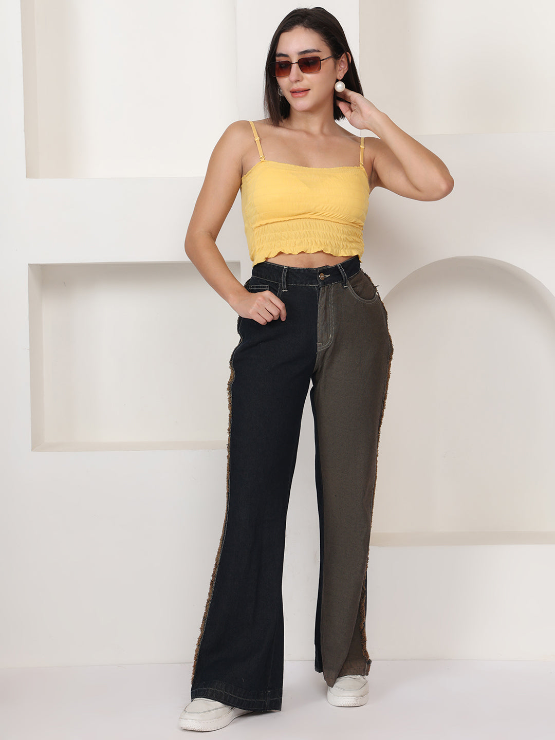 PUELLA Women Dual-Tone High-Rise Wide Leg Jeans