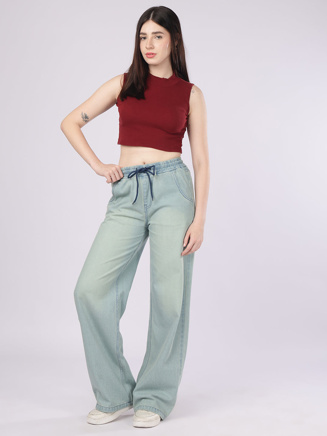 Women’s Sea Blue Straight Fit Denim Trouser Jeans