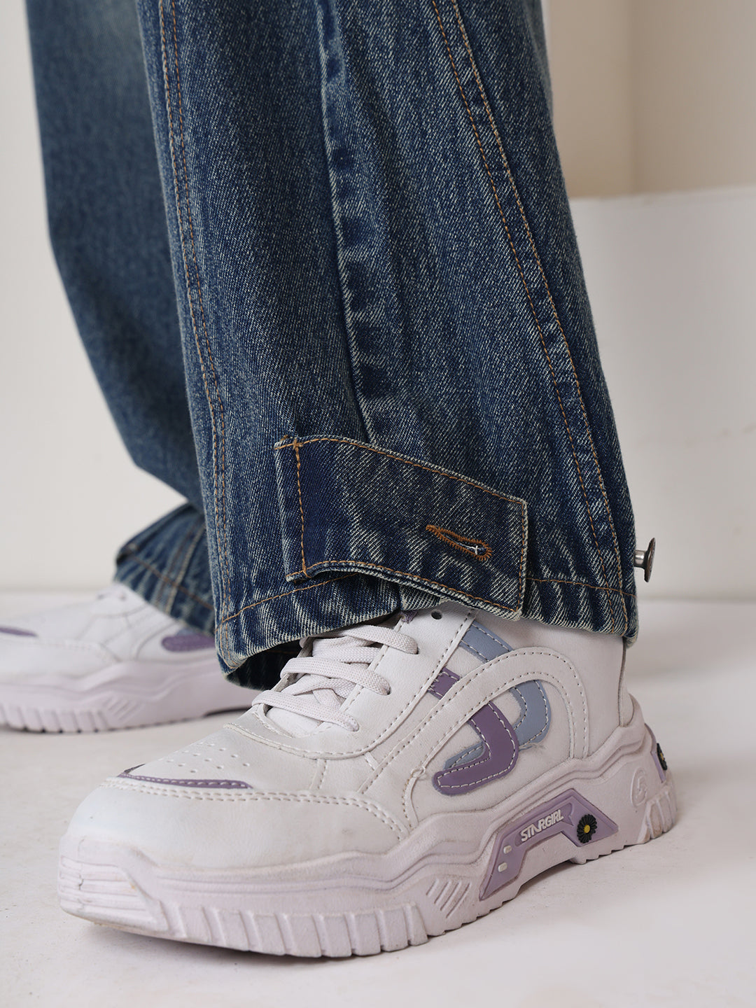 PUELLA Women Medium Blue Light-Fade High-Rise Baggy Cargo Jeans