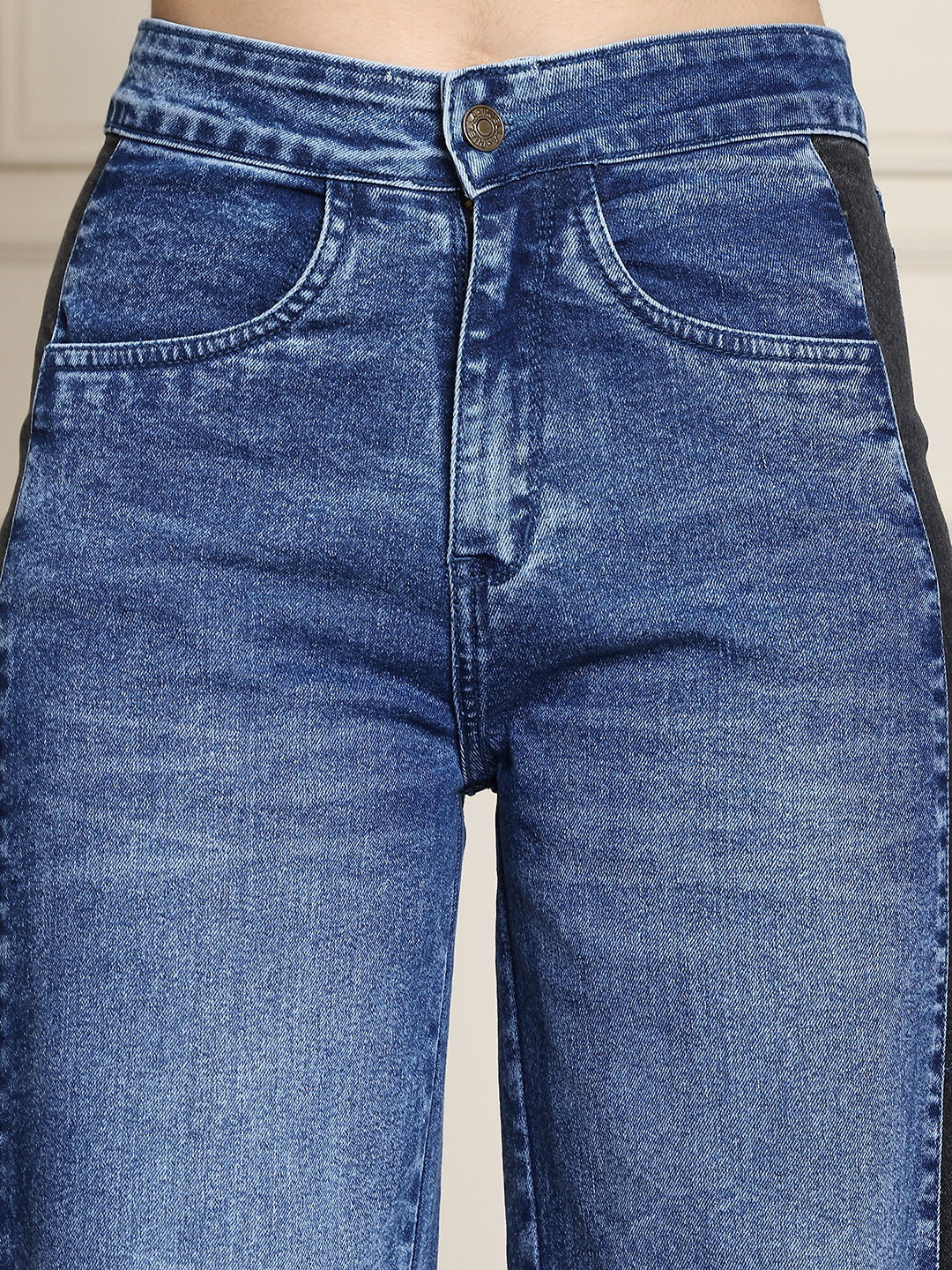 PUELLA Women High-Rise Blue Dual-Tone Wide-Leg Jeans