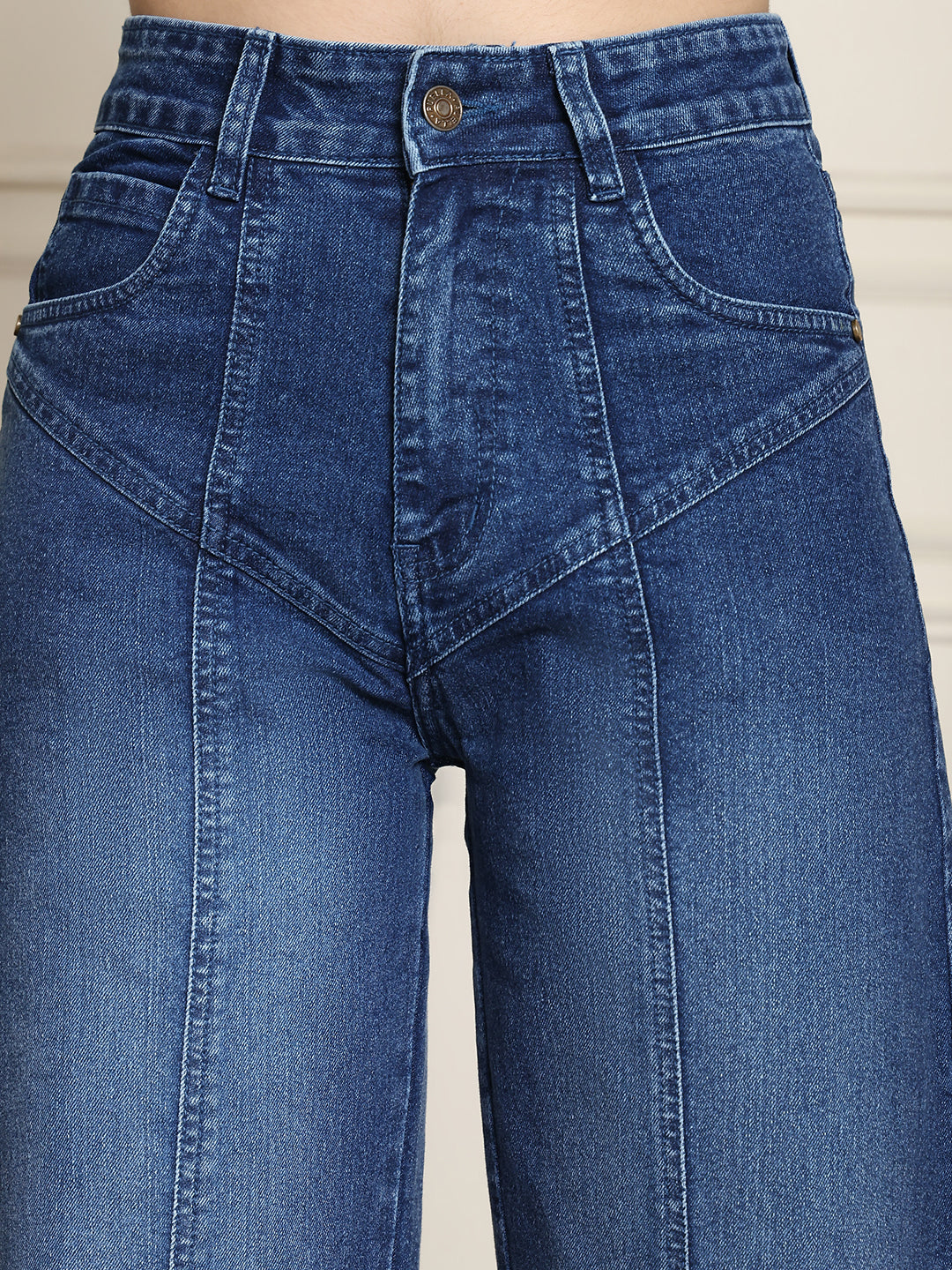 PUELLA Women High-Rise Dark Blue Panelled Wide-Leg Jeans