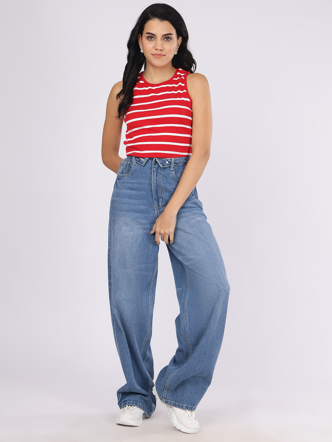 Women’s Blue High-Rise Loose Fit Denim Jeans