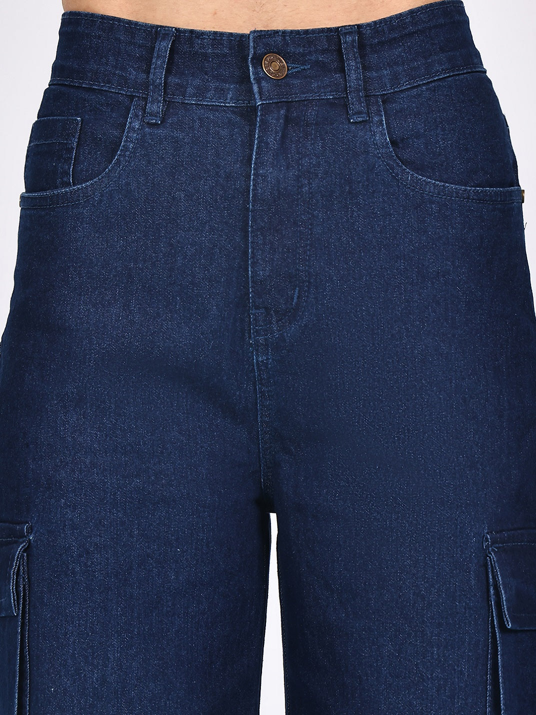 PUELLA Women High-Rise Dark Blue Cargo Wide-Leg Jeans