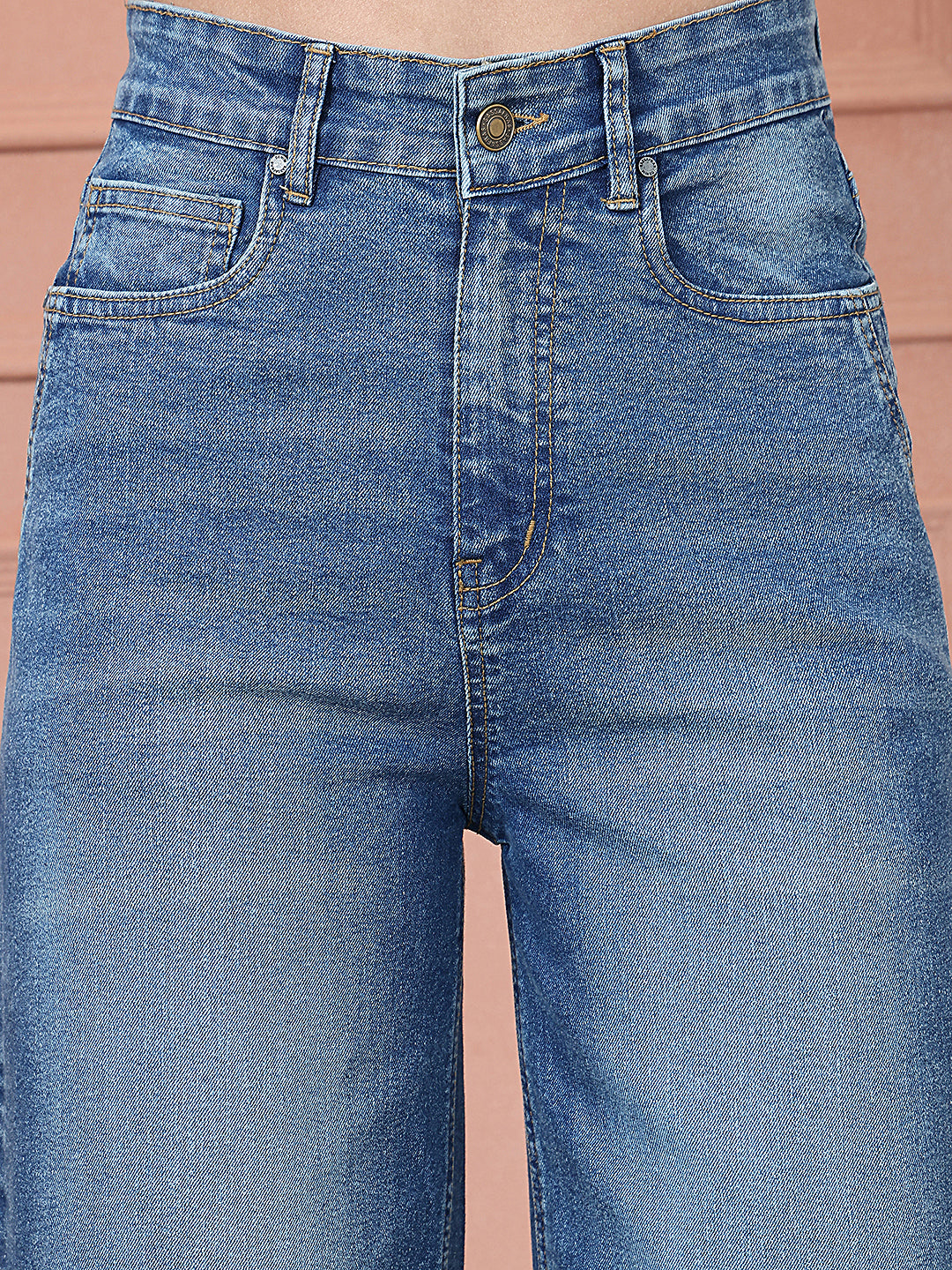 PUELLA Women Mid Blue Washed High-Rise Wide-Leg Jeans