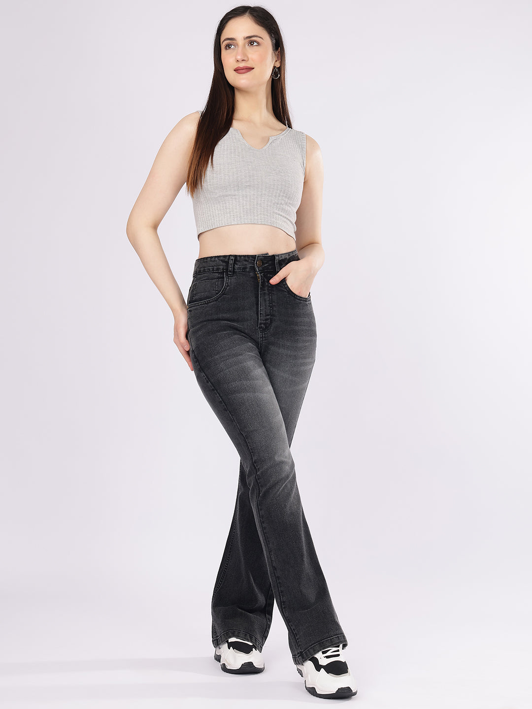 Women’s Dark Grey Boot-Cut Denim Jeans