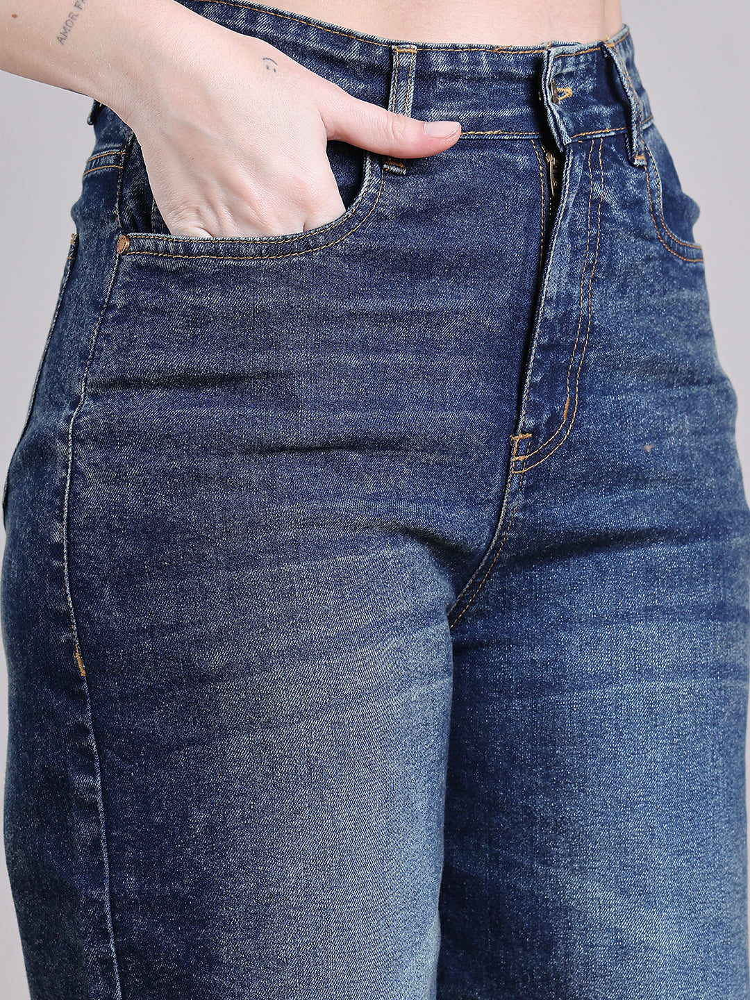 PUELLA Dark Blue High-Rise Straight Fit Jeans (Clean Look)