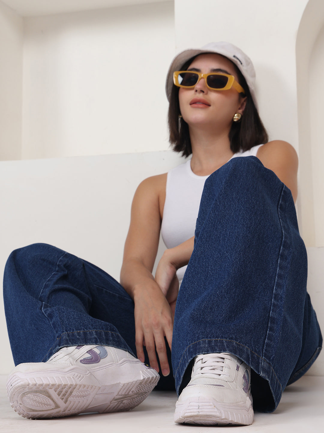 PUELLA Women Dark Blue High-Rise Baggy Cargo Jeans