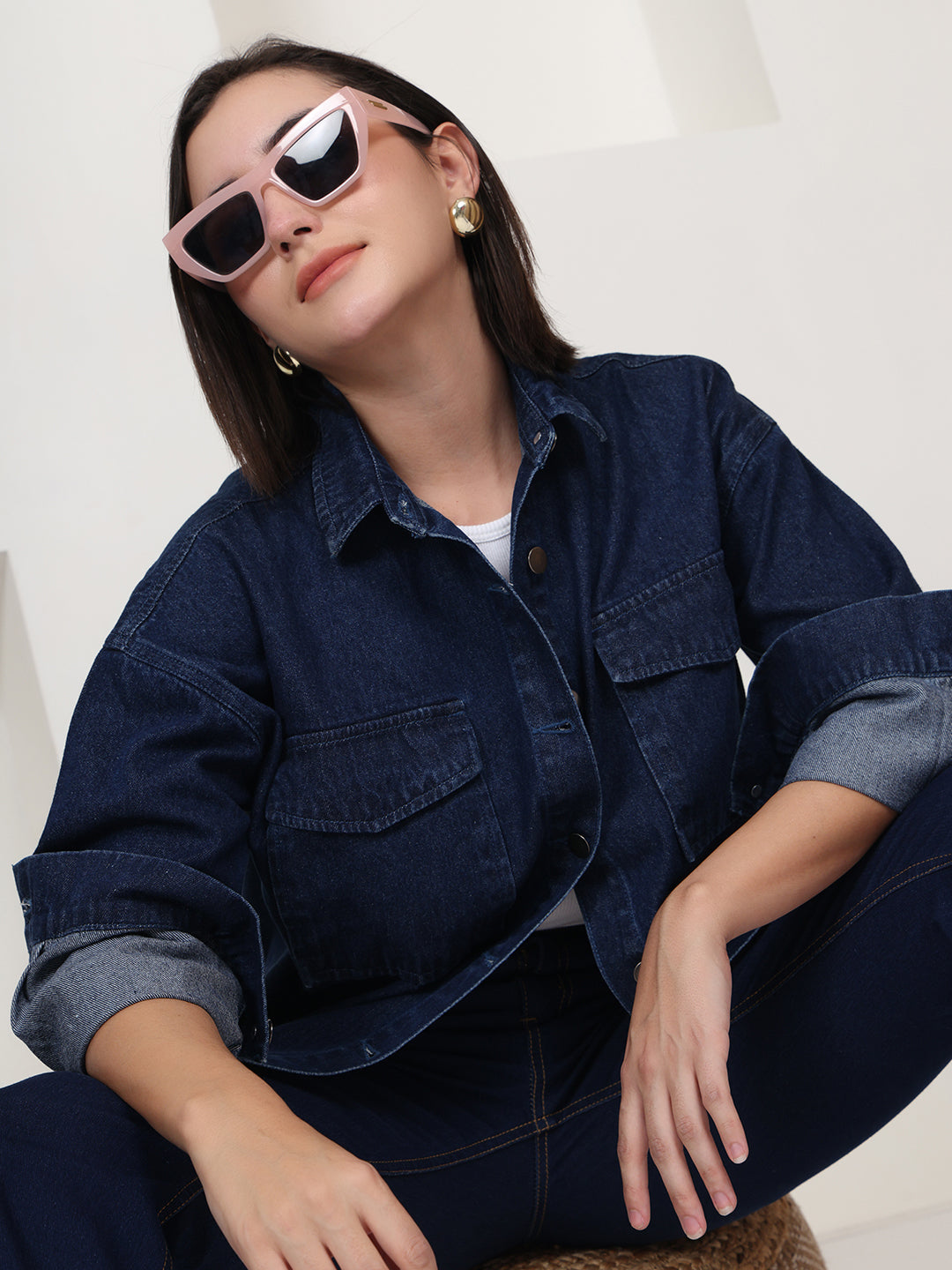 PUELLA Women Dark Blue Denim Relaxed Fit Shirt