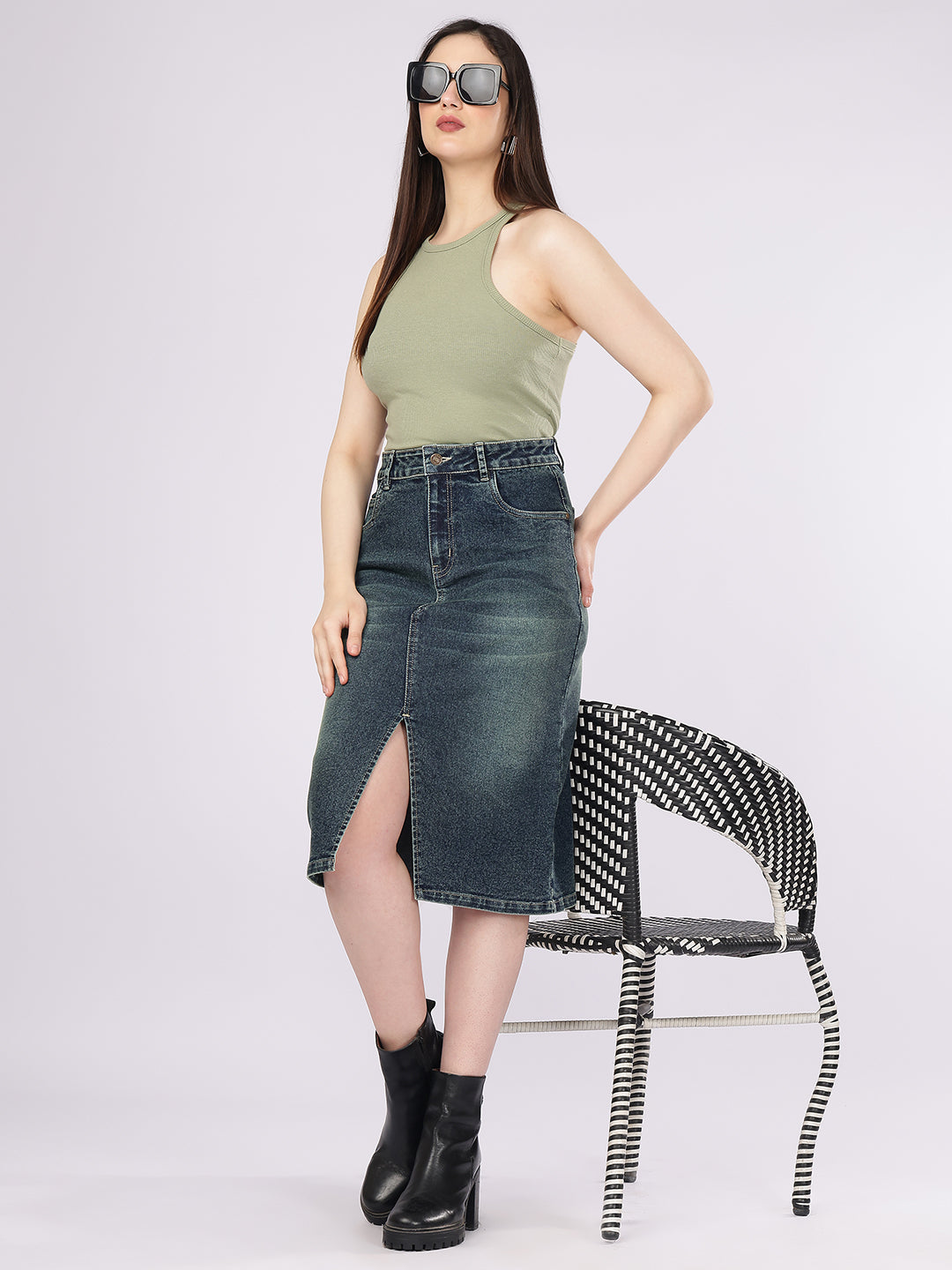 Women’s Green Tint Light Wash Cargo Skirt