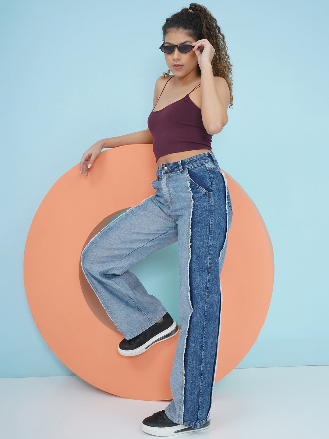 PUELLA Medium Blue High-Rise Straight Fit Stretch Jeans