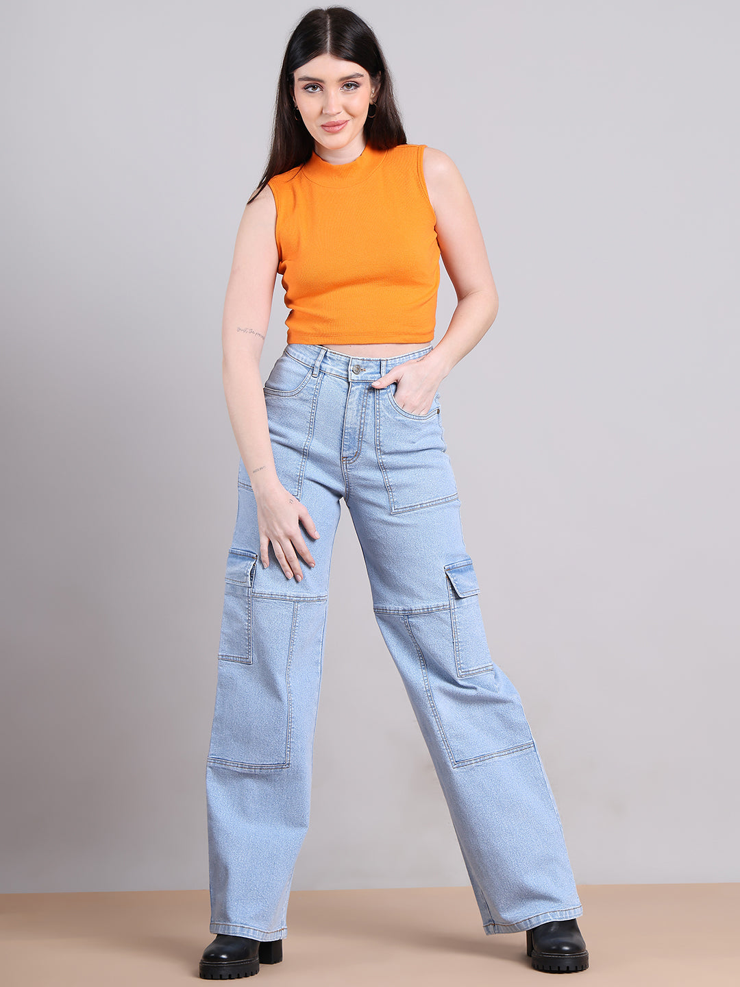 PUELLA Light Blue High-Rise Straight Fit Jeans