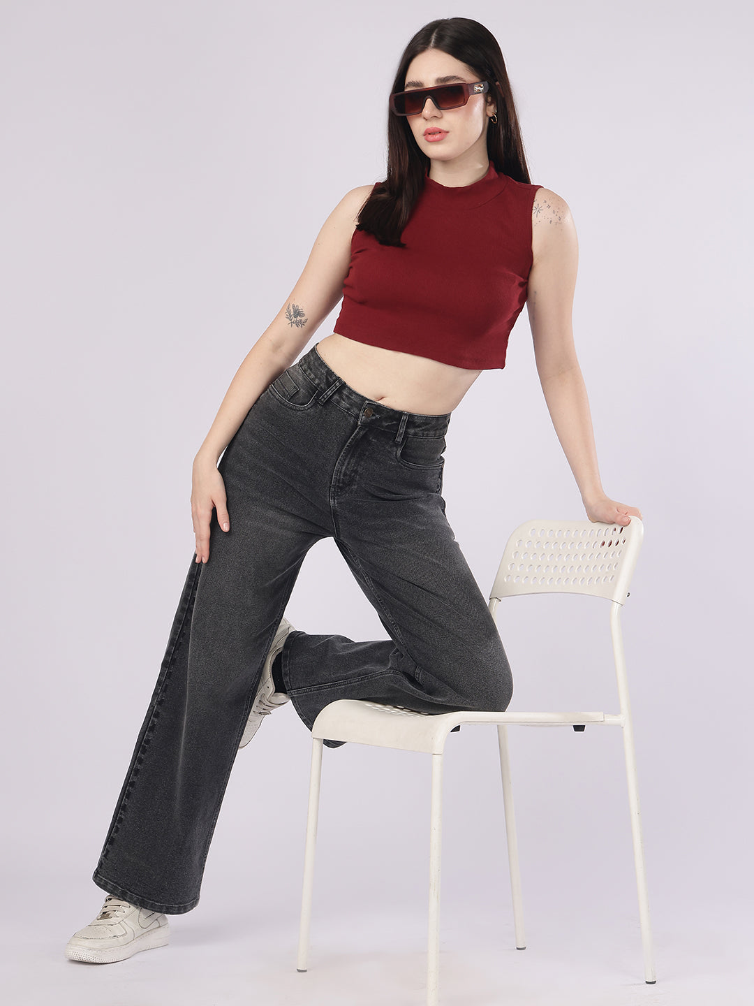 Women’s Dark Grey High-Rise Straight Fit Jeans