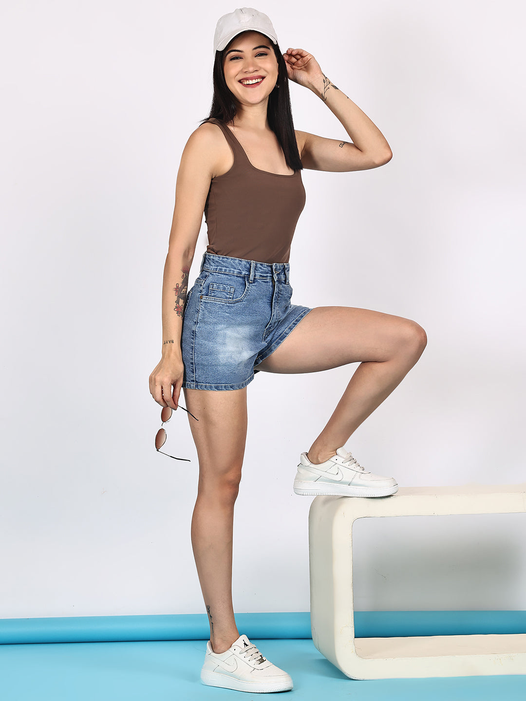 PUELLA Women Blue High-Rise Regular Fit Denim Shorts