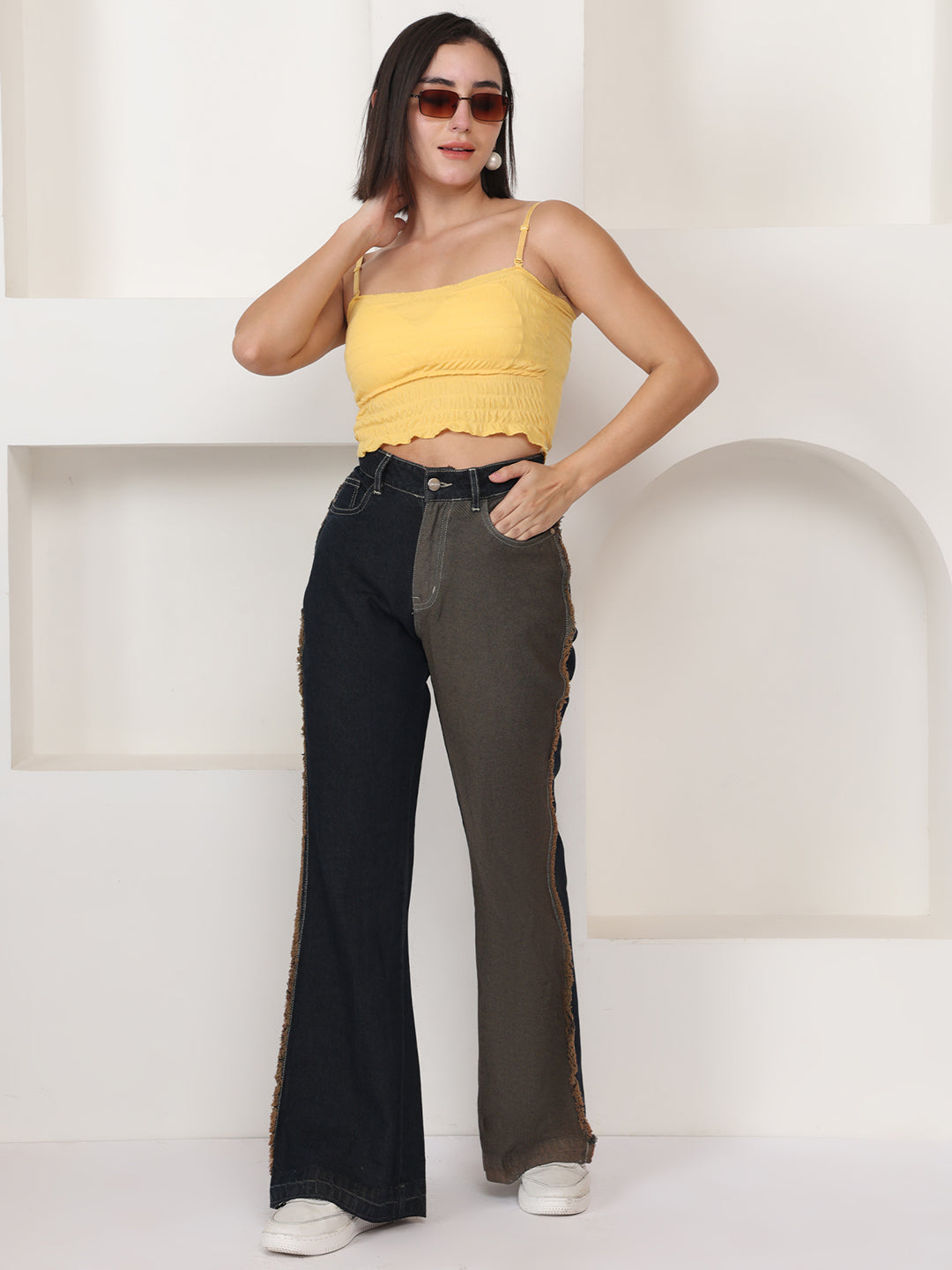 PUELLA Women Dual-Tone High-Rise Wide Leg Jeans