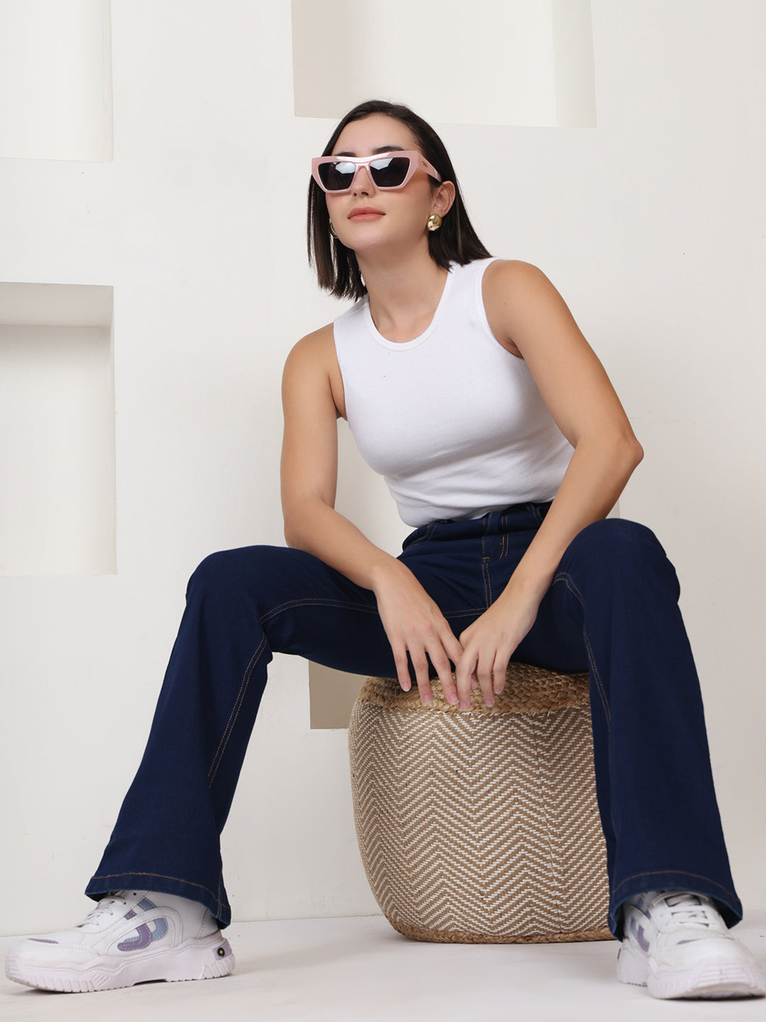 PUELLA Women Dark Blue High-Rise Bootcut Stretch Jeans