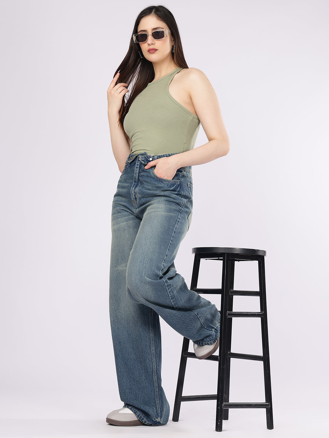 Women’s Dark Blue High-Rise Loose Fit Denim Jeans