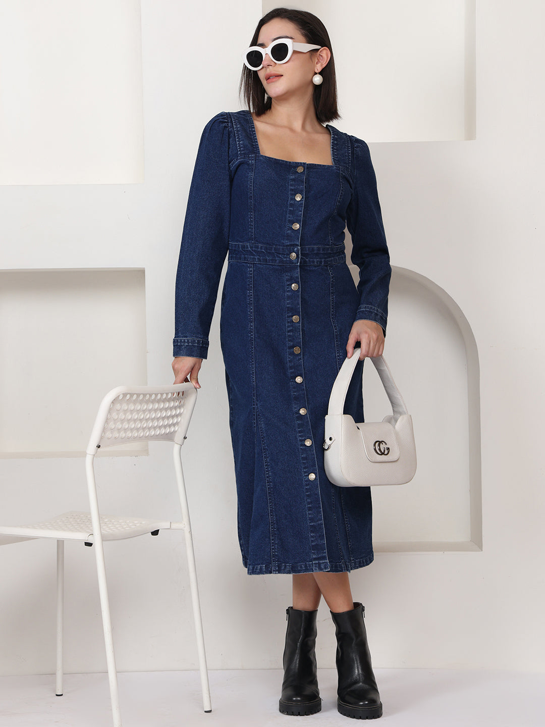 slim fit dress slacks Molly Denim Midi Dress – Shades Sunglasses main image 0