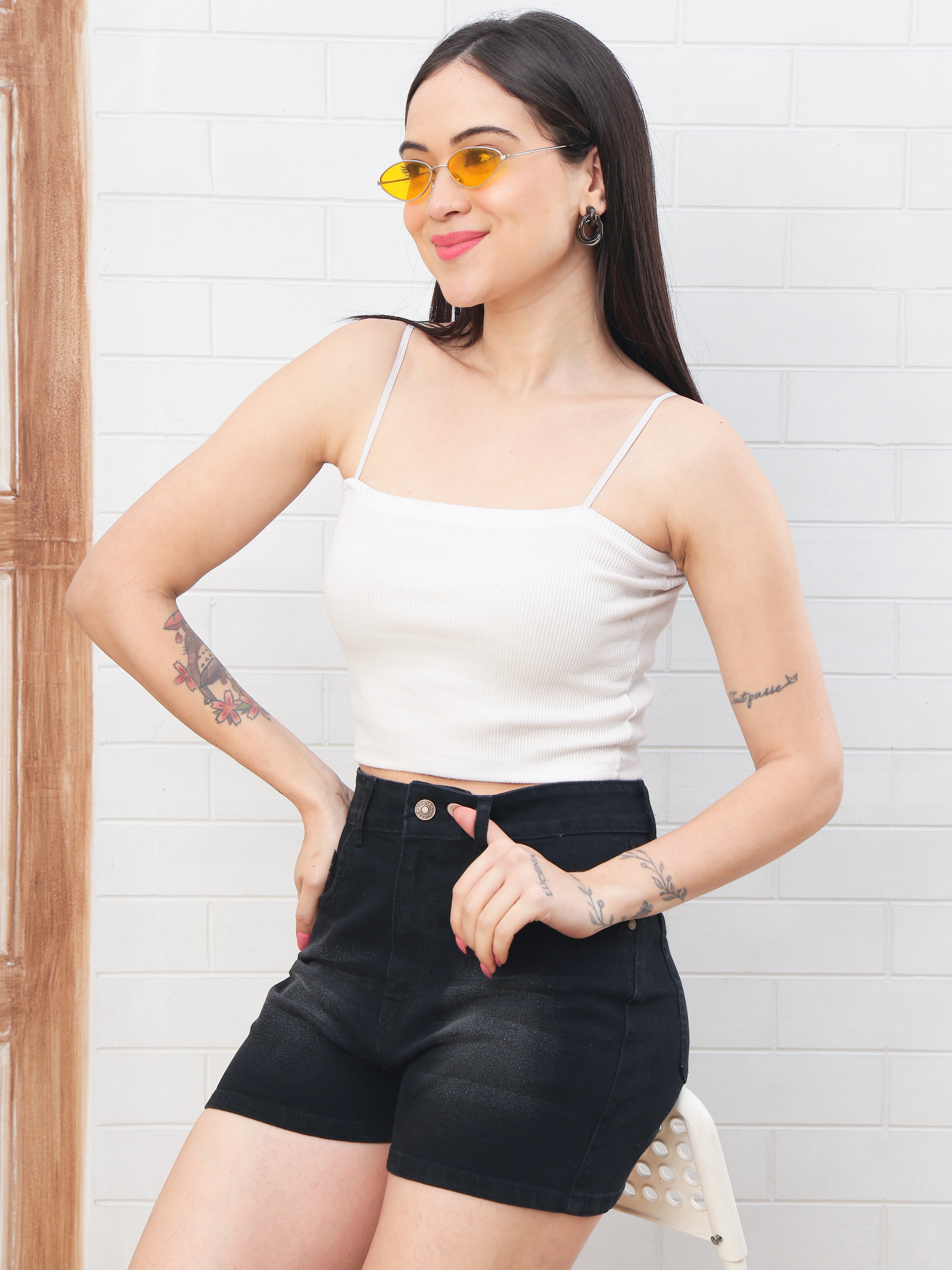 Dozer Black Light-Wash High-Rise Denim Shorts