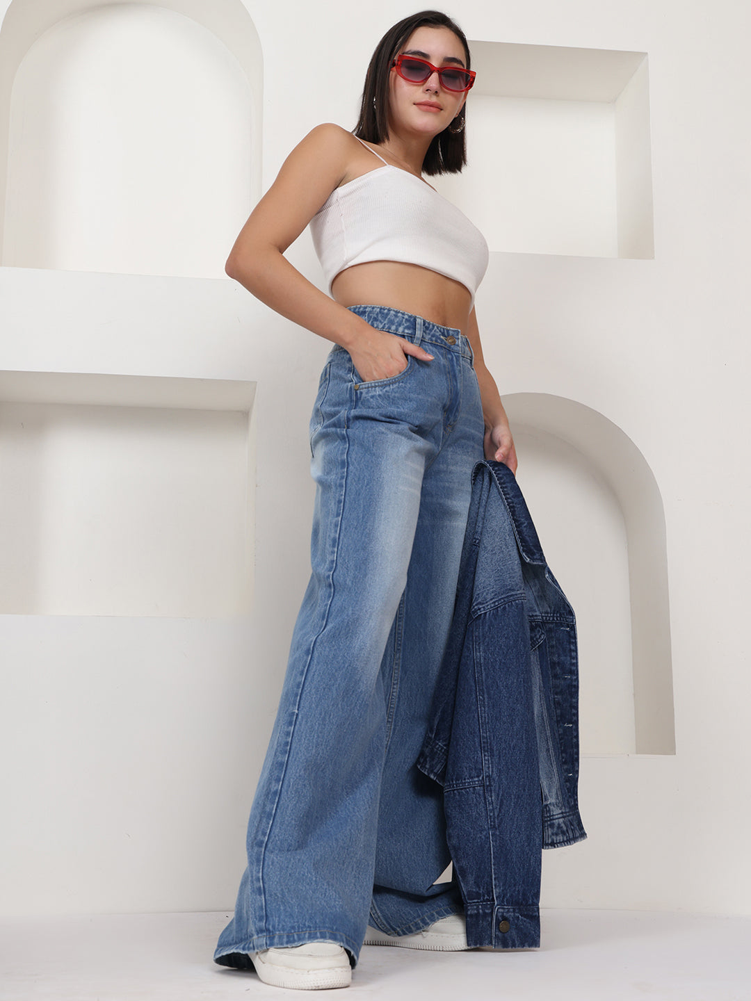 PUELLA Women Light Blue High-Rise Baggy Light-Fade Jeans