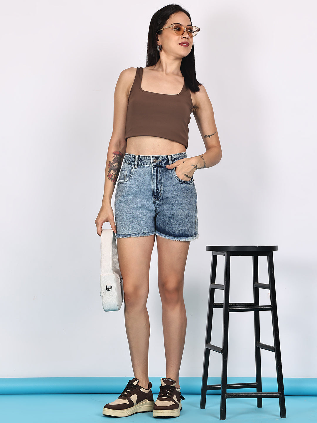 PUELLA Women Blue High-Rise Denim Shorts