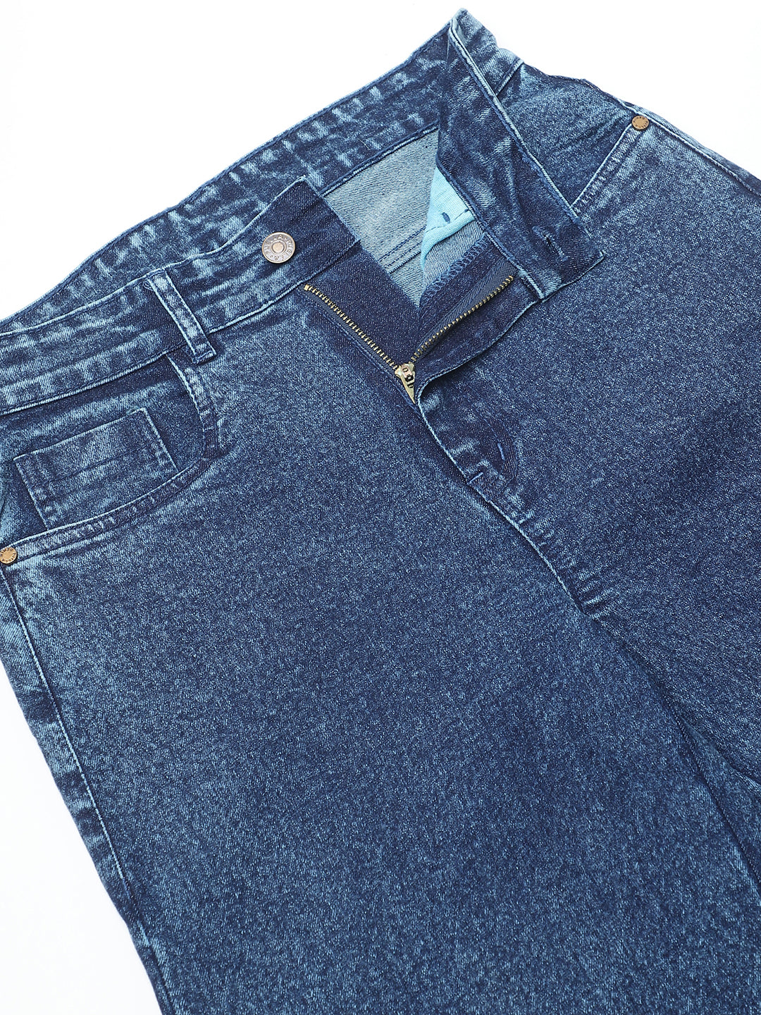 PUELLA Women High-Rise Dark Blue Side Slit Wide-Leg Jeans with Metal Ring Detailing