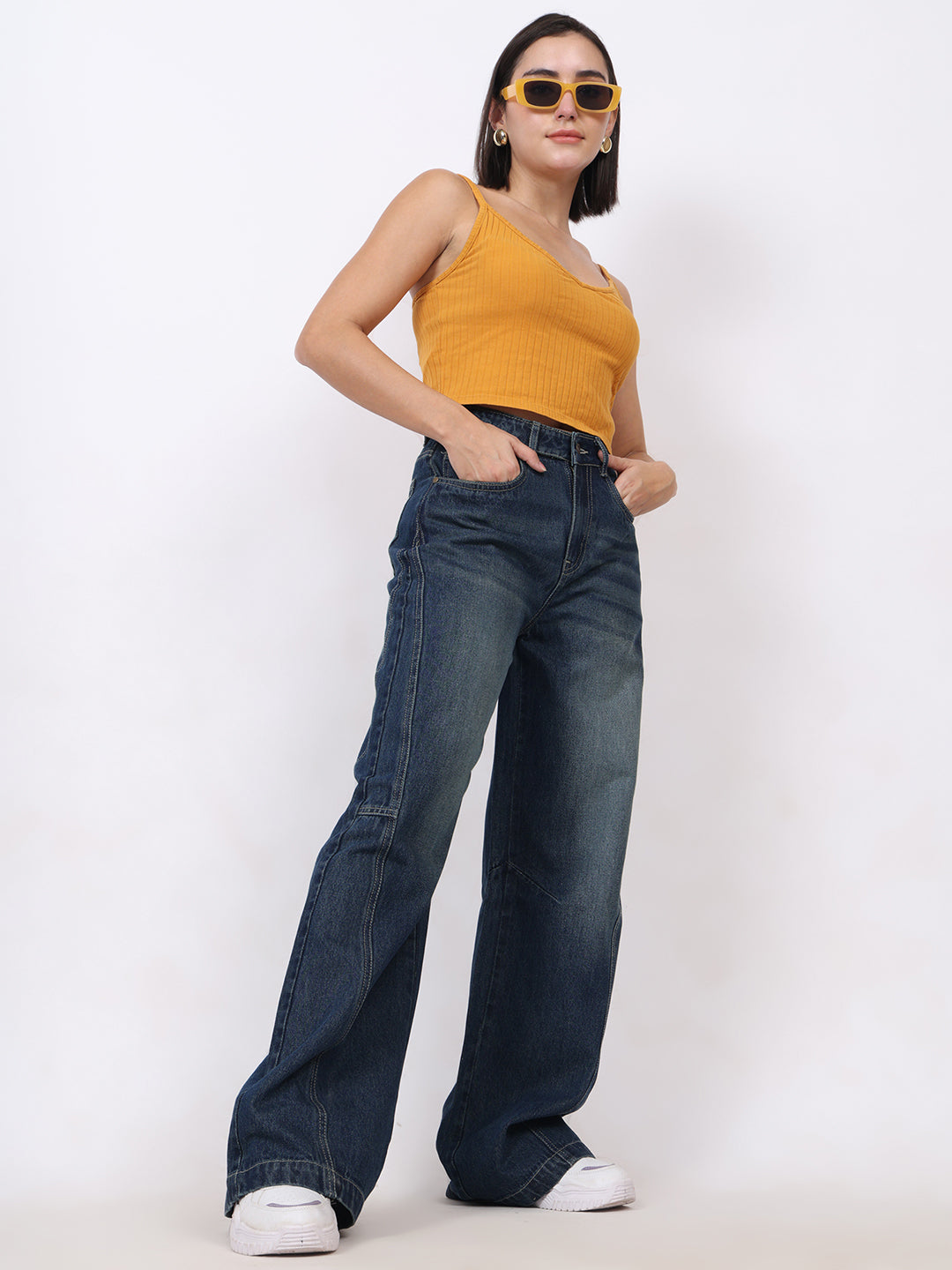 PUELLA Women Medium Blue High-Rise Baggy Jeans