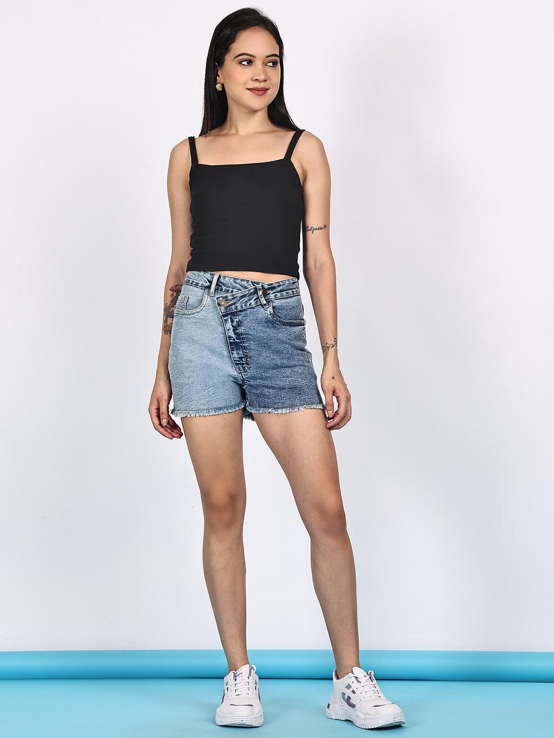 PUELLA Women Two-Tone High-Rise Denim Shorts