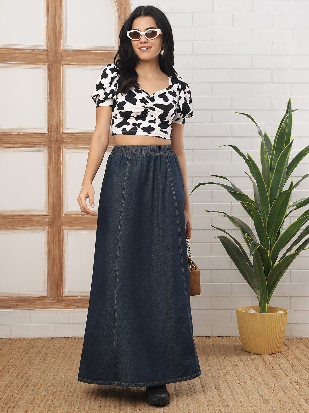 Women’s Dark Blue Comfort Fit Denim Long Skirt