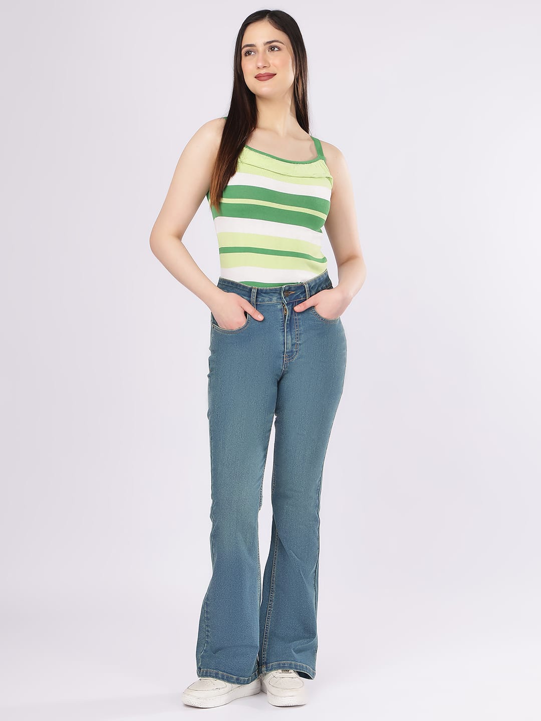 PUELLA Women's Mid-Blue High-Rise Bootcut/Flared Jeans
