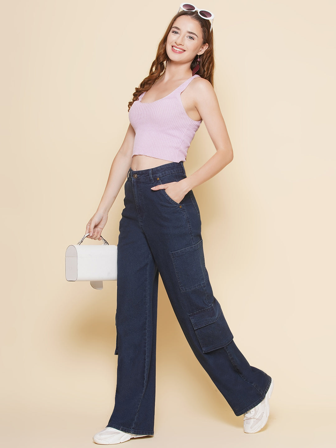 PUELLA Women Cargo Straight Fit High-Rise Jeans