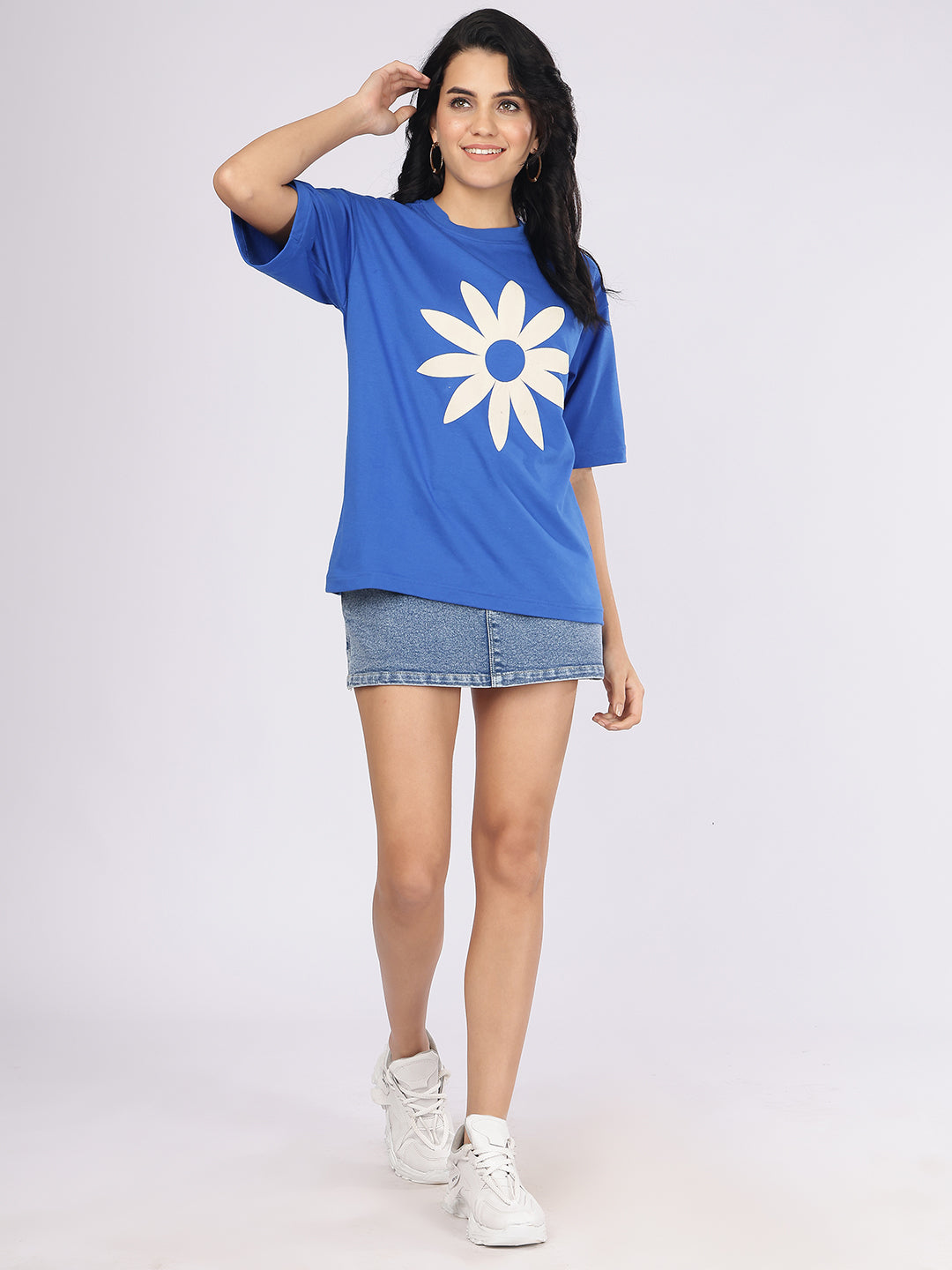 Dozer Daisy Print Cobalt Blue Casual T-Shirt