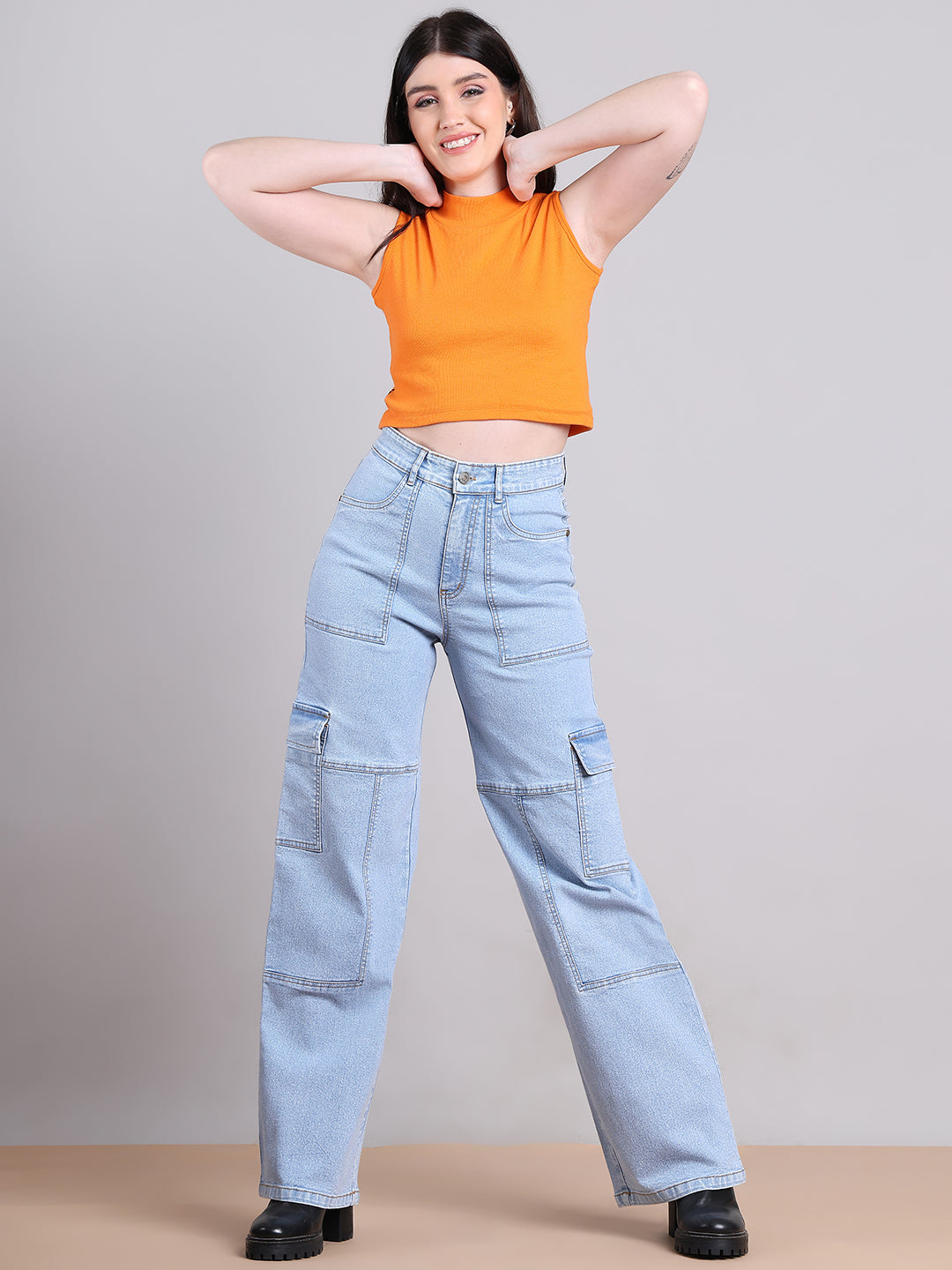 PUELLA Light Blue High-Rise Straight Fit Jeans