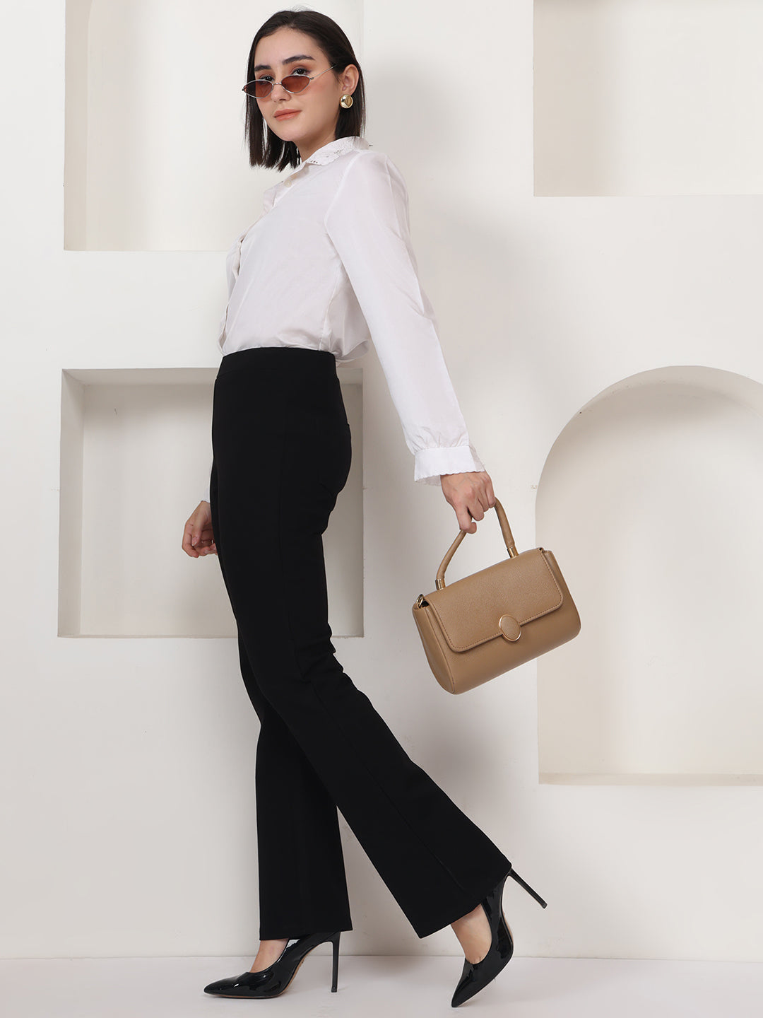 PUELLA Women’s Black High-Rise Straight Fit Formal Trouser