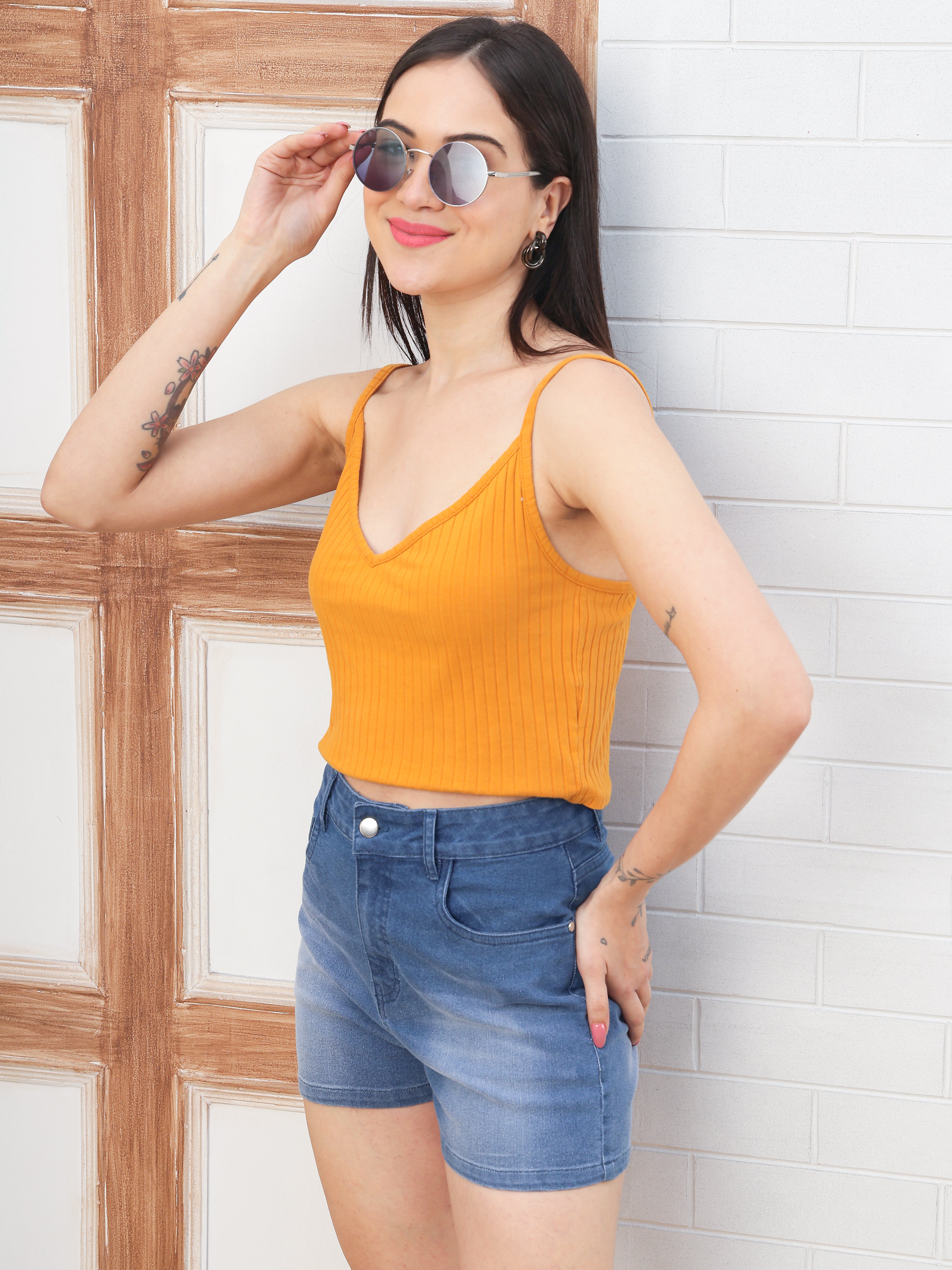 Dozer Mid Blue High-Rise Stretch Denim Shorts