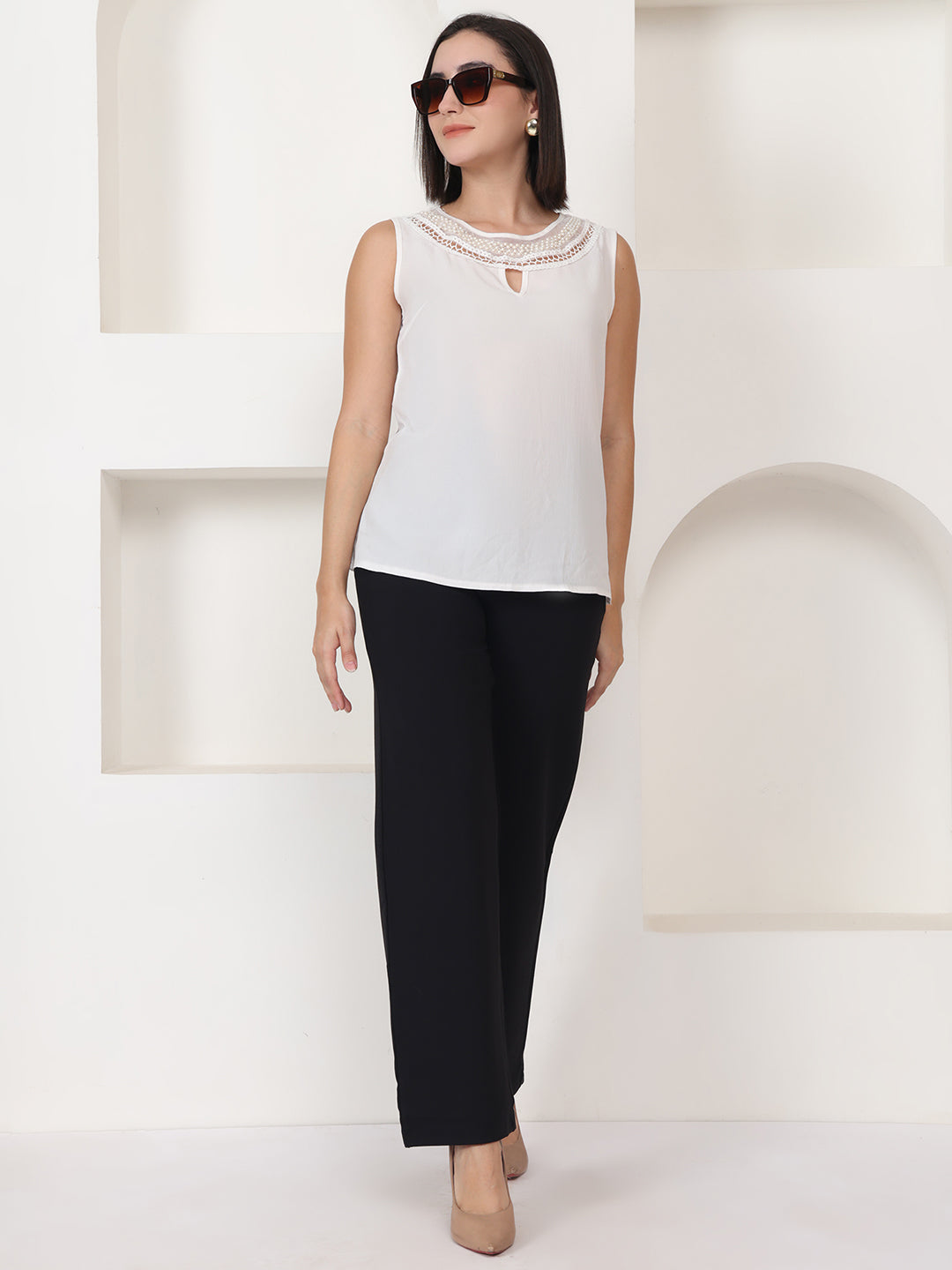 PUELLA Black High-Rise Wide-Leg Formal Pants