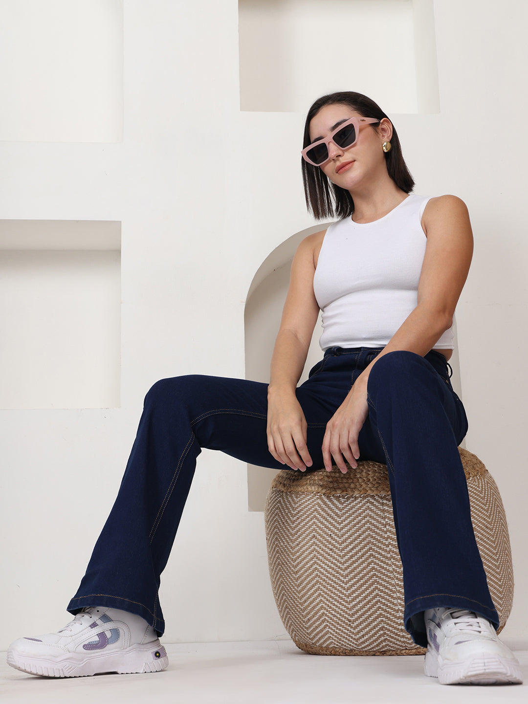 PUELLA Women Dark Blue High-Rise Bootcut Stretch Jeans